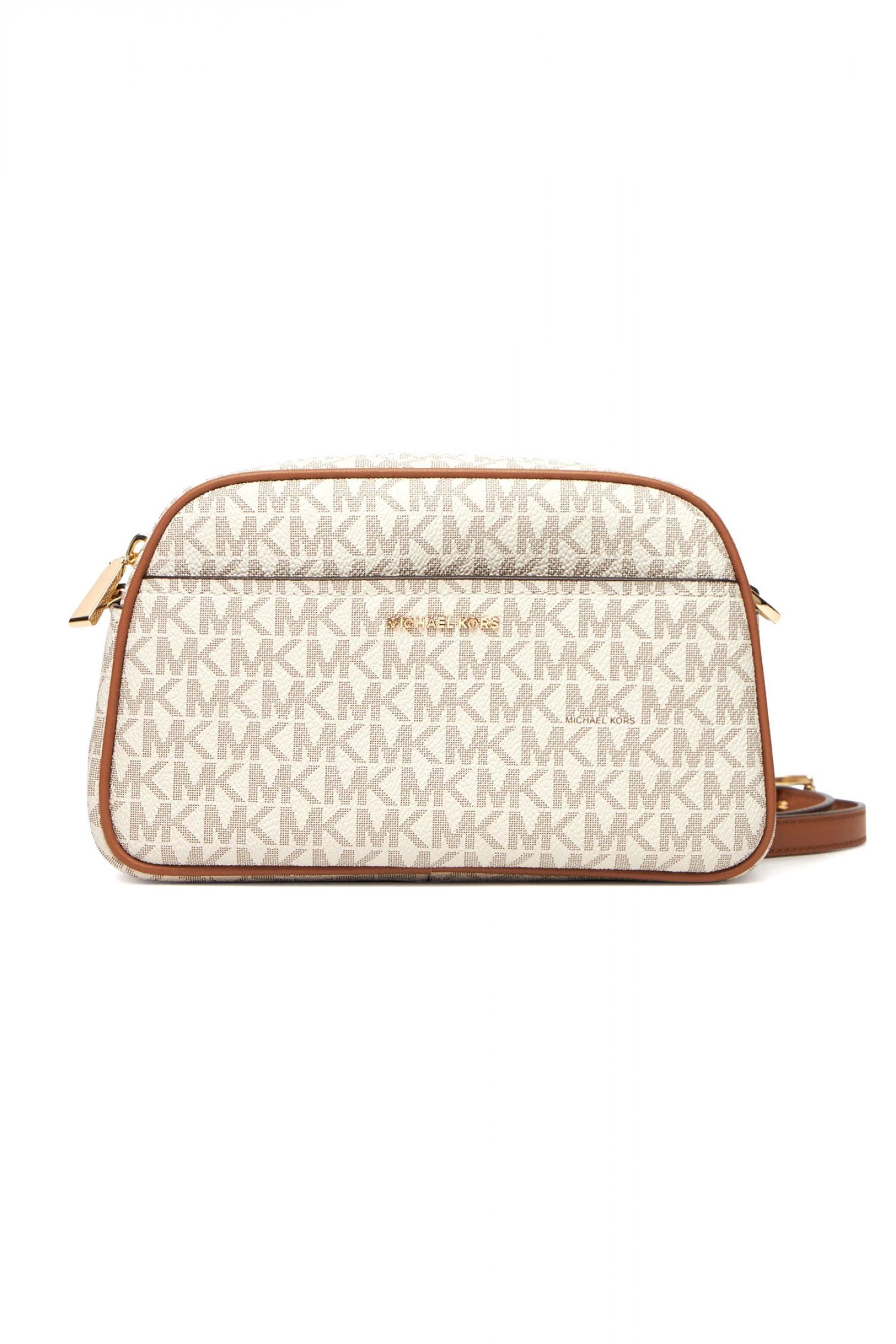 MICHAEL KORS ΤΣΑΝΤΑΚΙ CROSSBODY JET SET CAMERA ALL OVER LOGO ΜΠΕΖ/ΤΑΜΠΑ