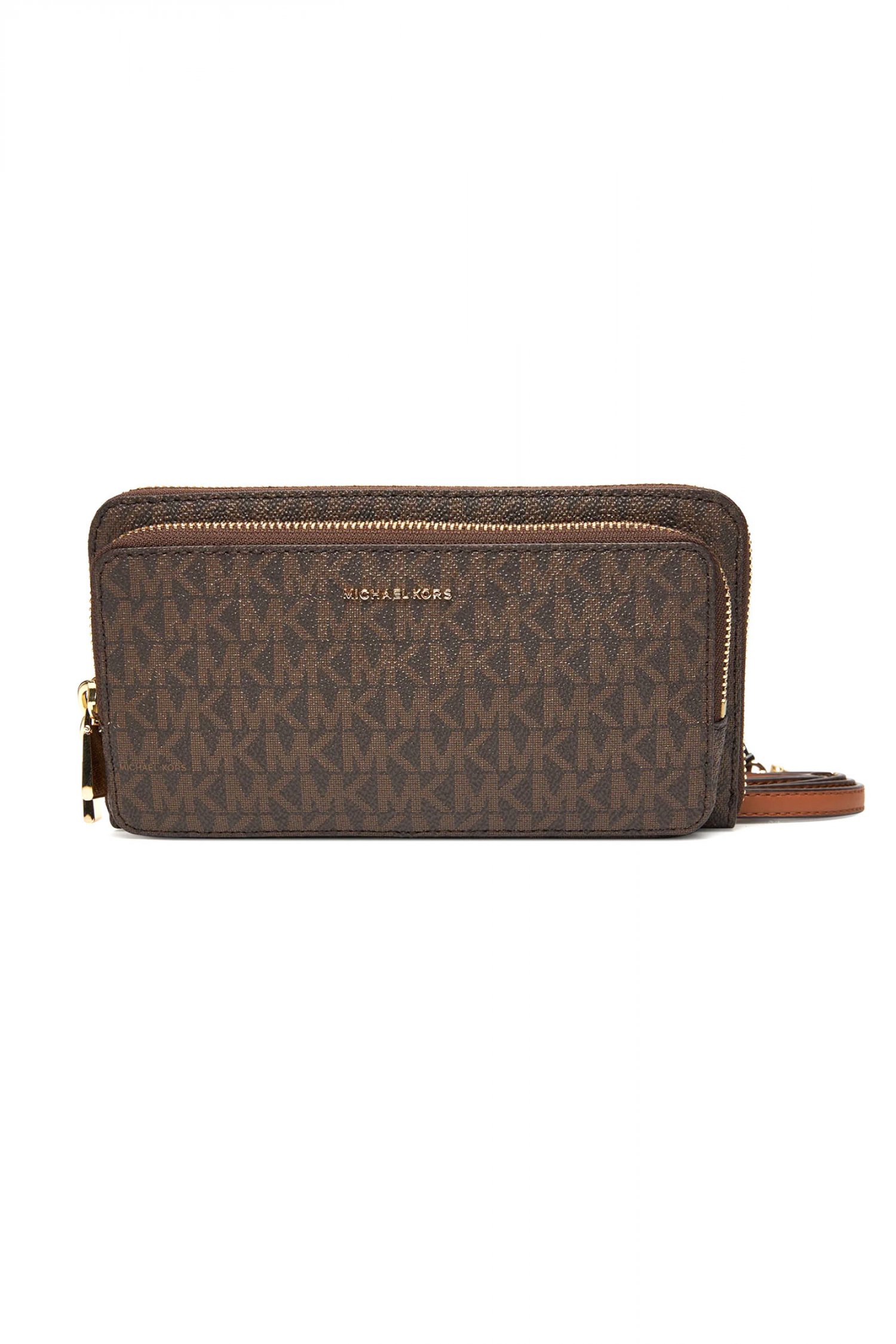 MICHAEL KORS ΤΣΑΝΤΑΚΙ CROSSBODY JET SET ALL OVER LOGO ΚΑΦΕ/ΤΑΜΠΑ
