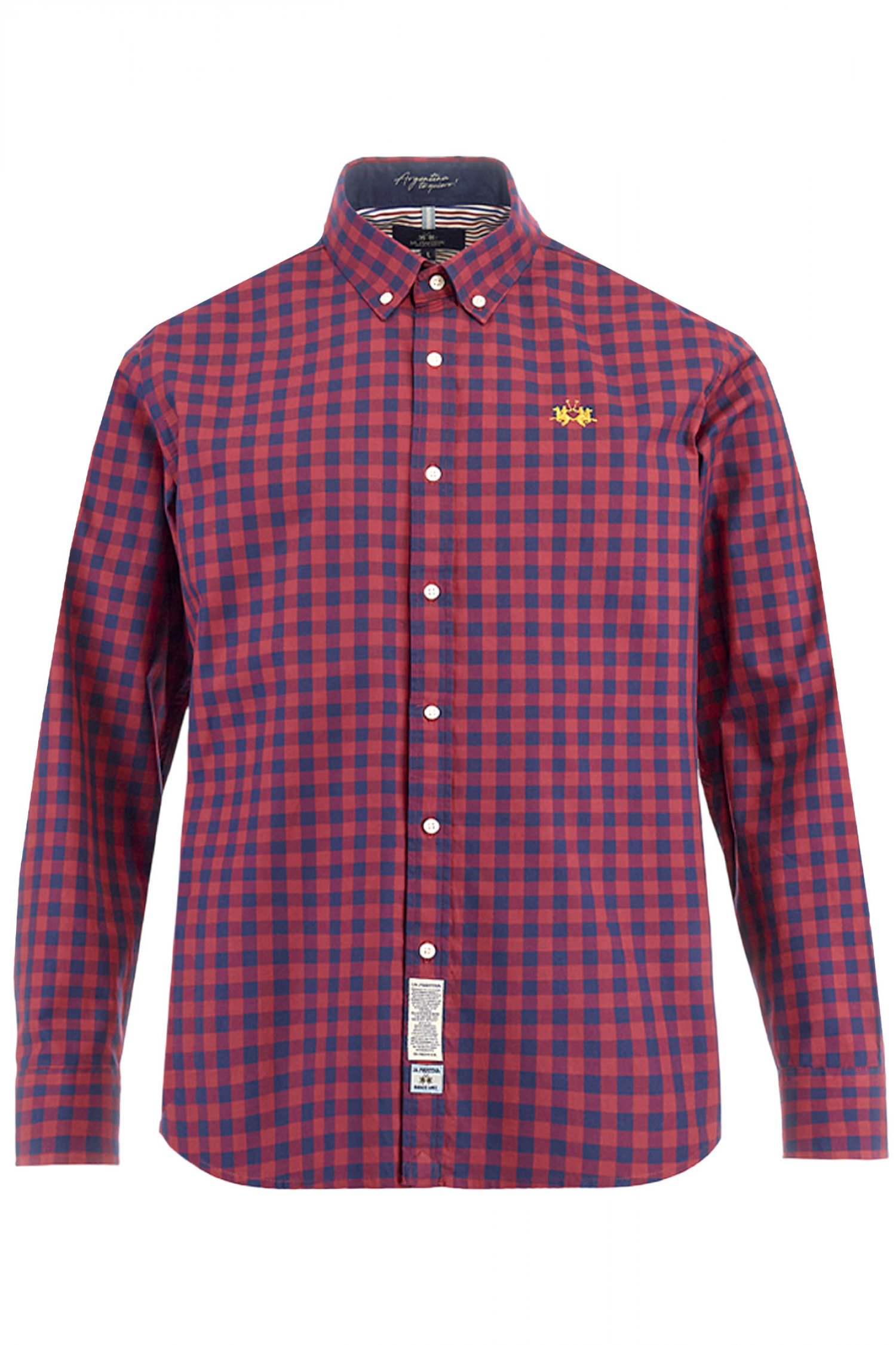 LA MARTINA ΠΟΥΚΑΜΙΣΟ ΚΑΡΩ BUTTON DOWN LOGO ΚΟΚΚΙΝΟ-ΜΠΛΕ