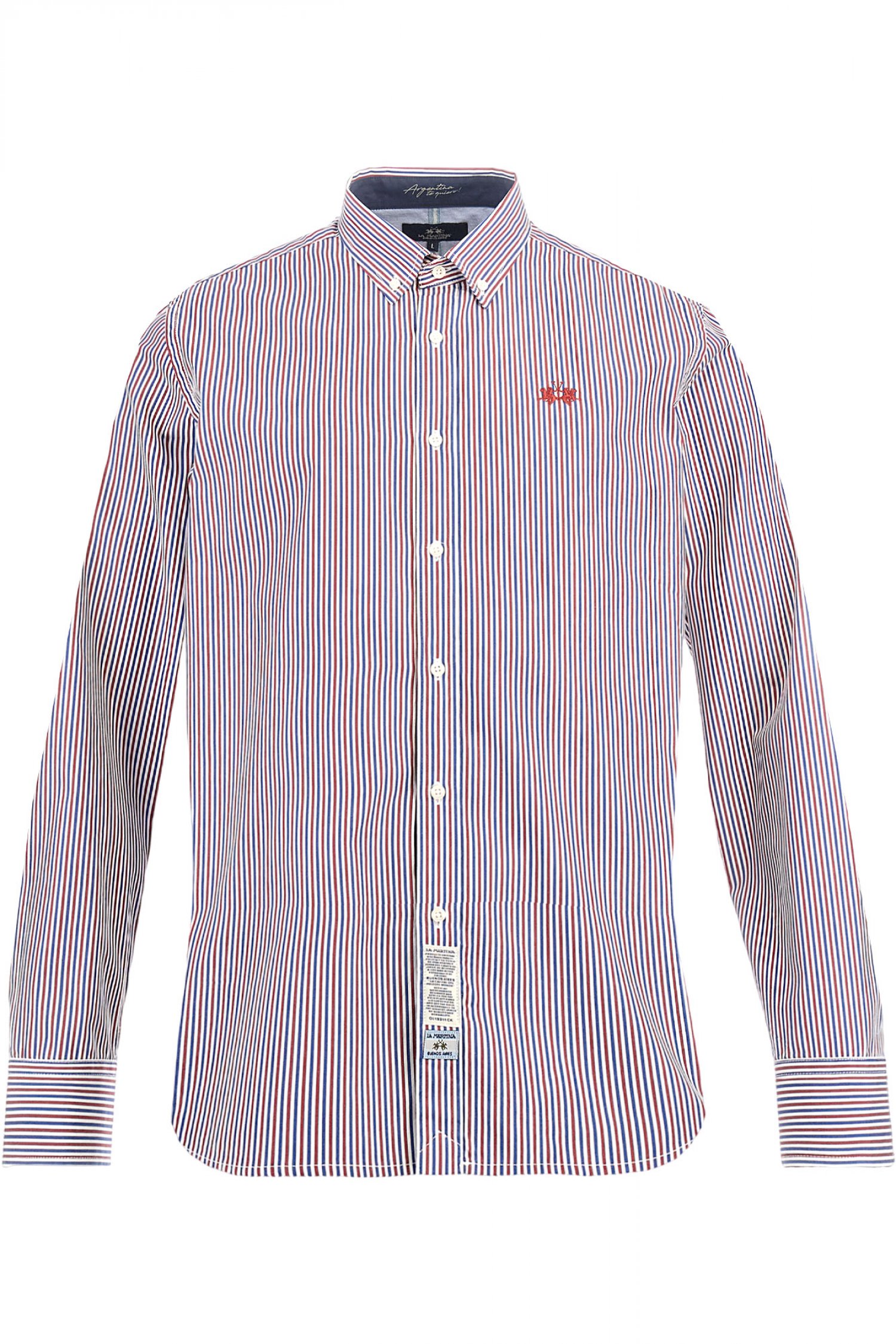 LA MARTINA ΠΟΥΚΑΜΙΣΟ ΡΙΓΕ BUTTON DOWN LOGO ΚΟΚΚΙΝΟ-ΜΠΛΕ-ΛΕΥΚΟ