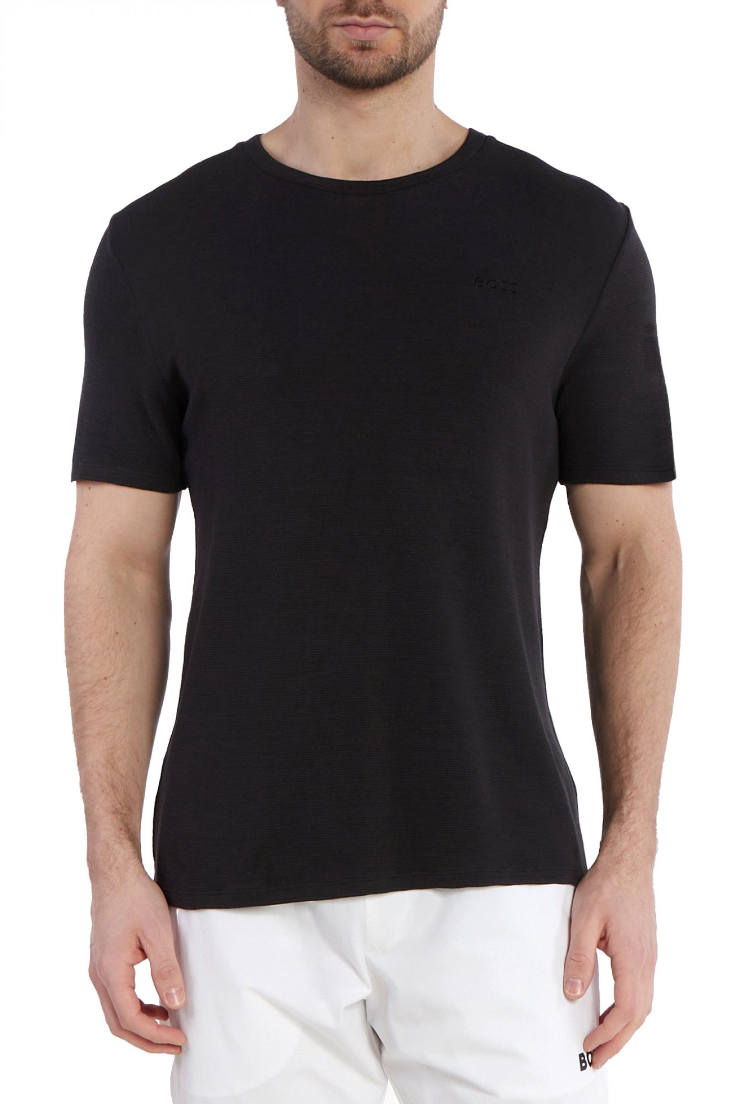 BOSS HOMEWEAR T-SHIRT RIB ΜΑΥΡΟ