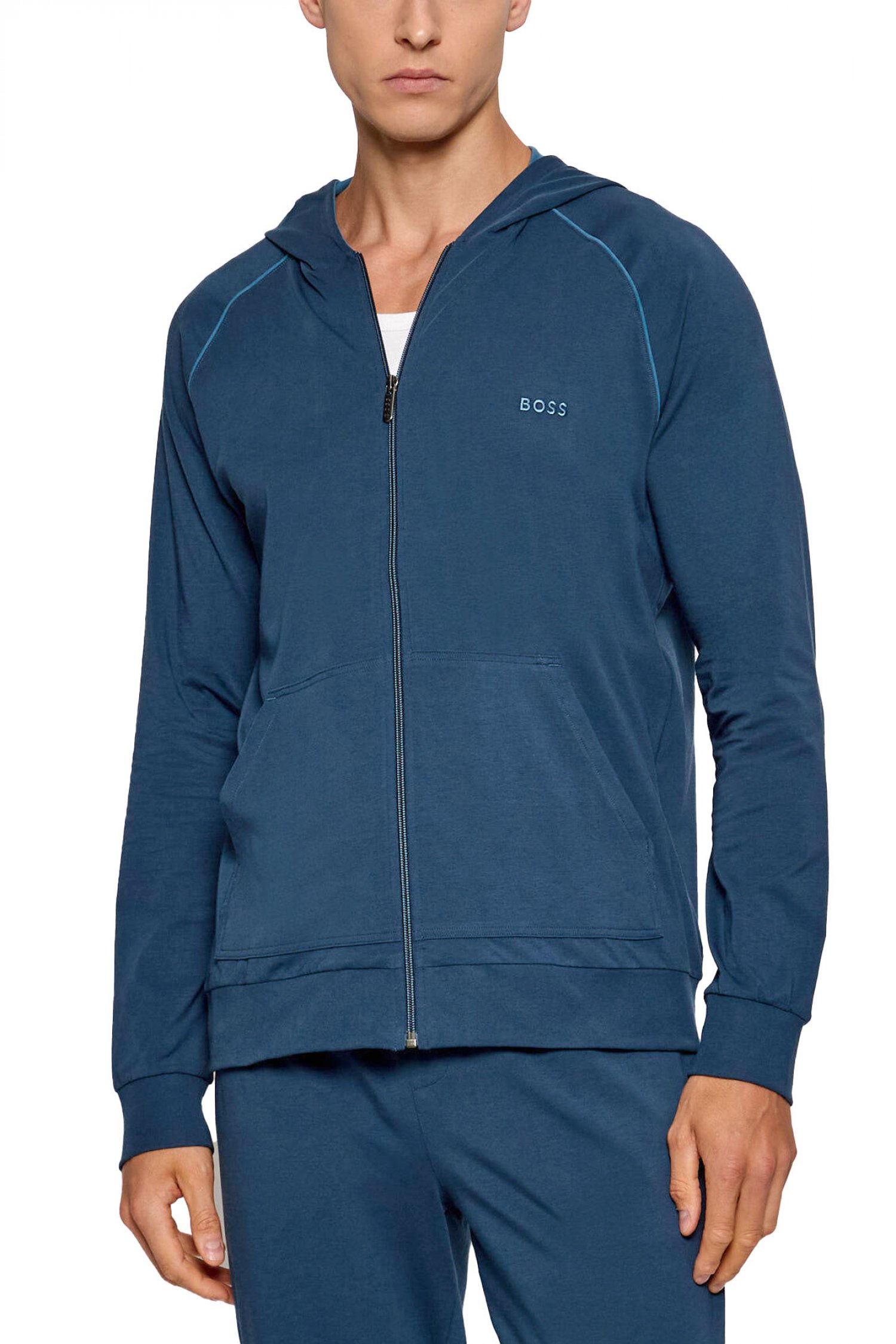 BOSS HOMEWEAR ΦΟΥΤΕΡ ZIPHOOD MIX&MATCH JACKET H ΡΑΦ ΜΠΛΕ