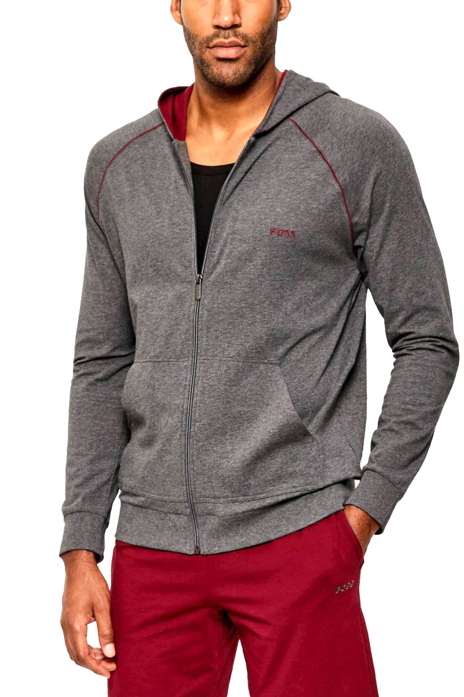 BOSS HOMEWEAR ΦΟΥΤΕΡ ZIPHOOD MIXMATCH JACKET H ΓΚΡΙ