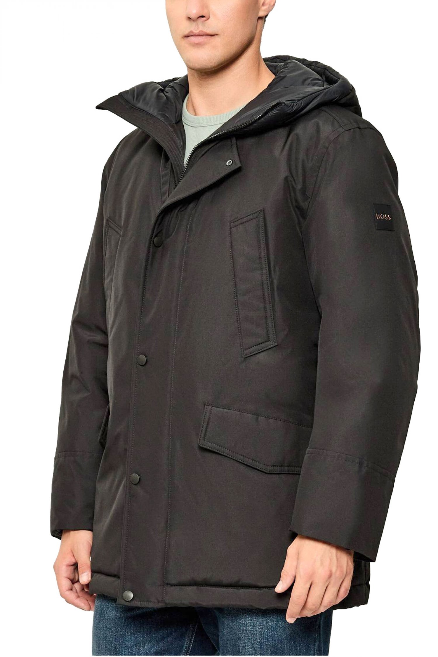 BOSS CASUAL ΜΠΟΥΦΑΝ JACKET ΚΟΥΚΟΥΛΑ OSIASS 1 ΜΑΥΡΟ