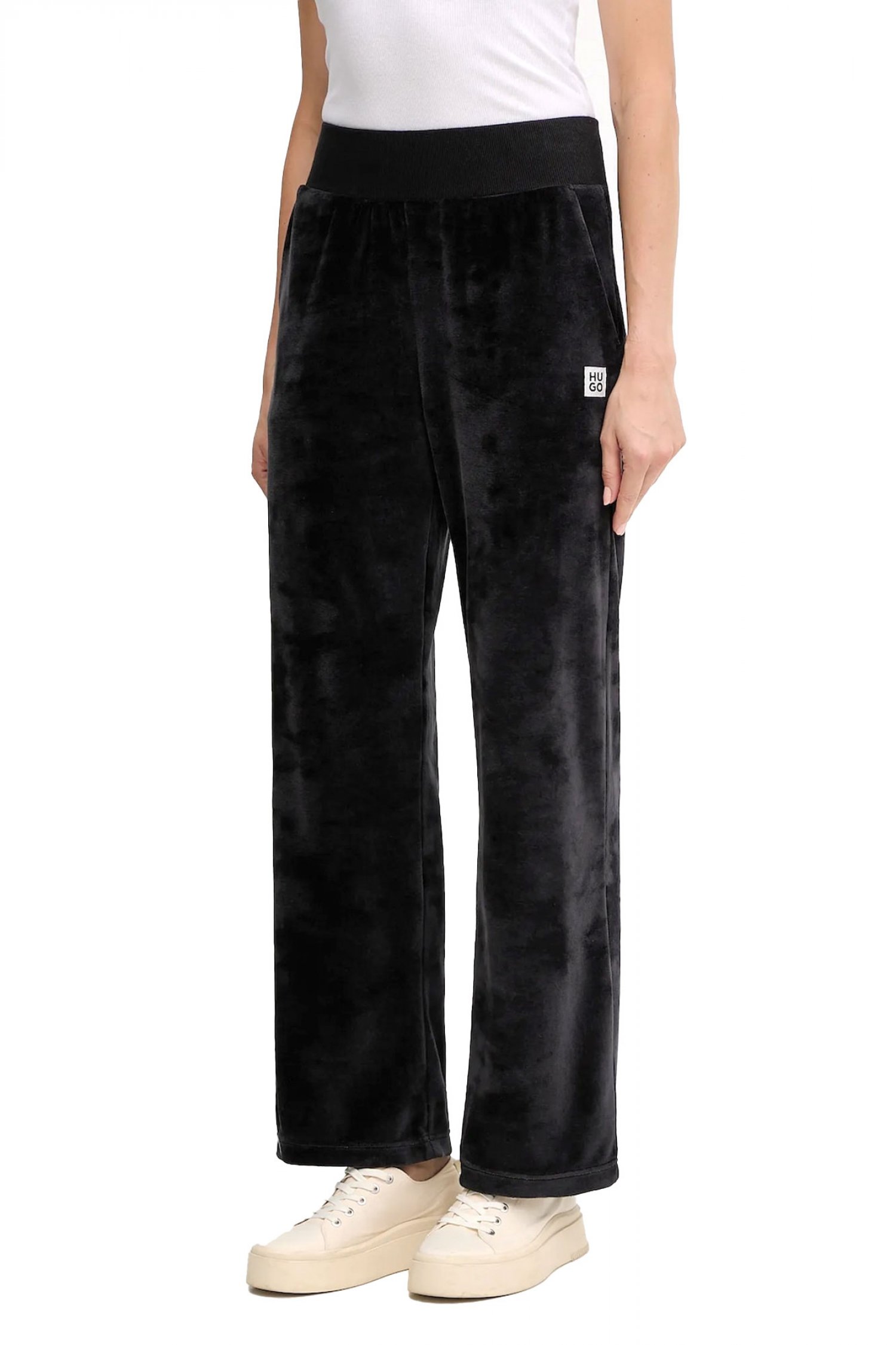 HUGO ΠΑΝΤΕΛΟΝΙ ΦΟΡΜΑ VELVET LONG PANT LOGO ΜΑΥΡΟ