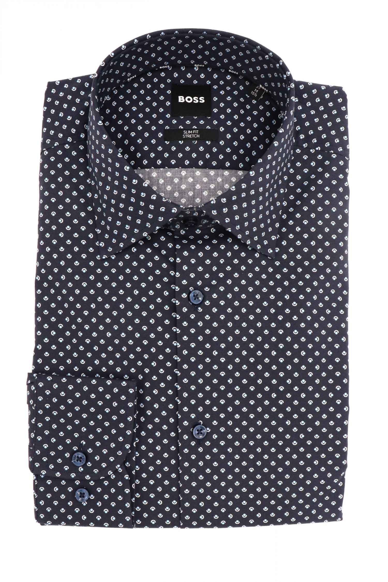 BOSS ΠΟΥΚΑΜΙΣΟ ΜΙΚΡΟΣΧΕΔΙΟ SLIM FIT STRETCH H-HANK-KENT-C1-214 ΜΠΛΕ