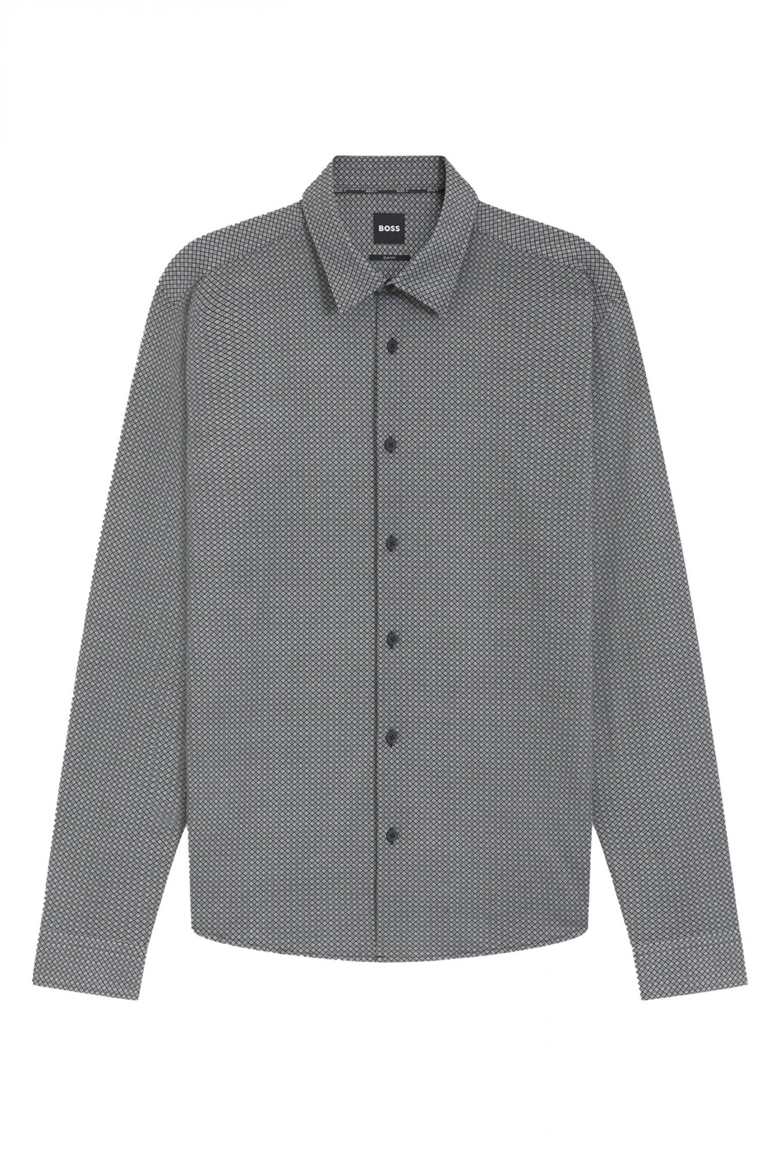 BOSS PERFORMANCE ΠΟΥΚΑΜΙΣΟ ΜΙΚΡΟΣΧΕΔΙΟ SLIM FIT ΜΑΥΡΟ-ΓΚΡΙ