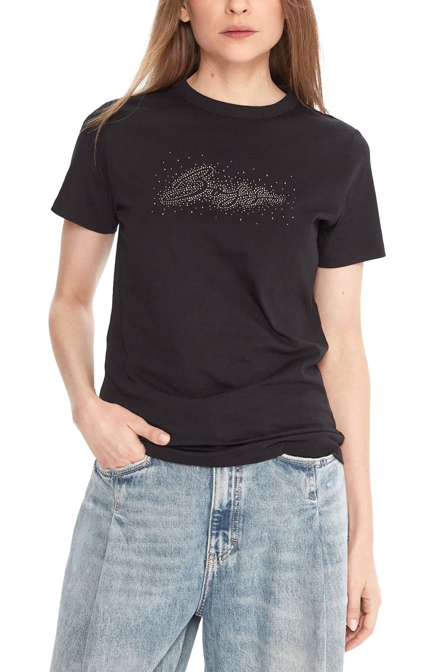 BOSS CASUAL T-SHIRT C_ELOGO_PRINT19 LOGO ΣΤΡΑΣ ΜΑΥΡΟ