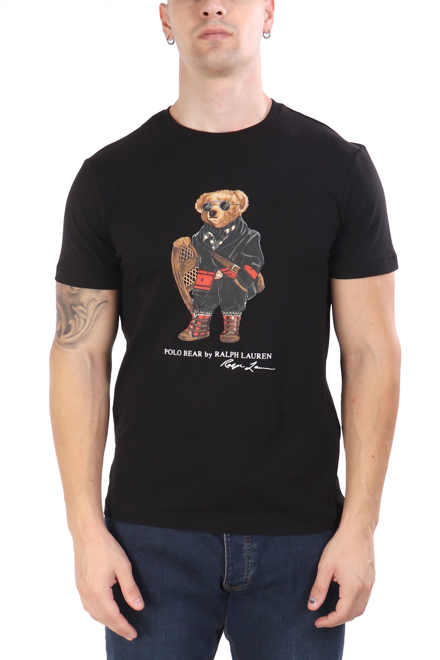 RALPH LAUREN T-SHIRT CREW NECK CUSTOM SLIM FIT LOGO BEAR ΜΑΥΡΟ