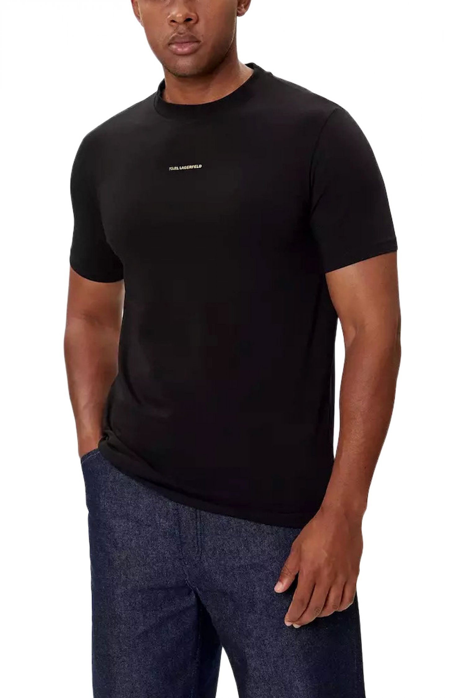 KARL LAGERFELD T-SHIRT CREW NECK GOLD LOGO ΜΑΥΡΟ