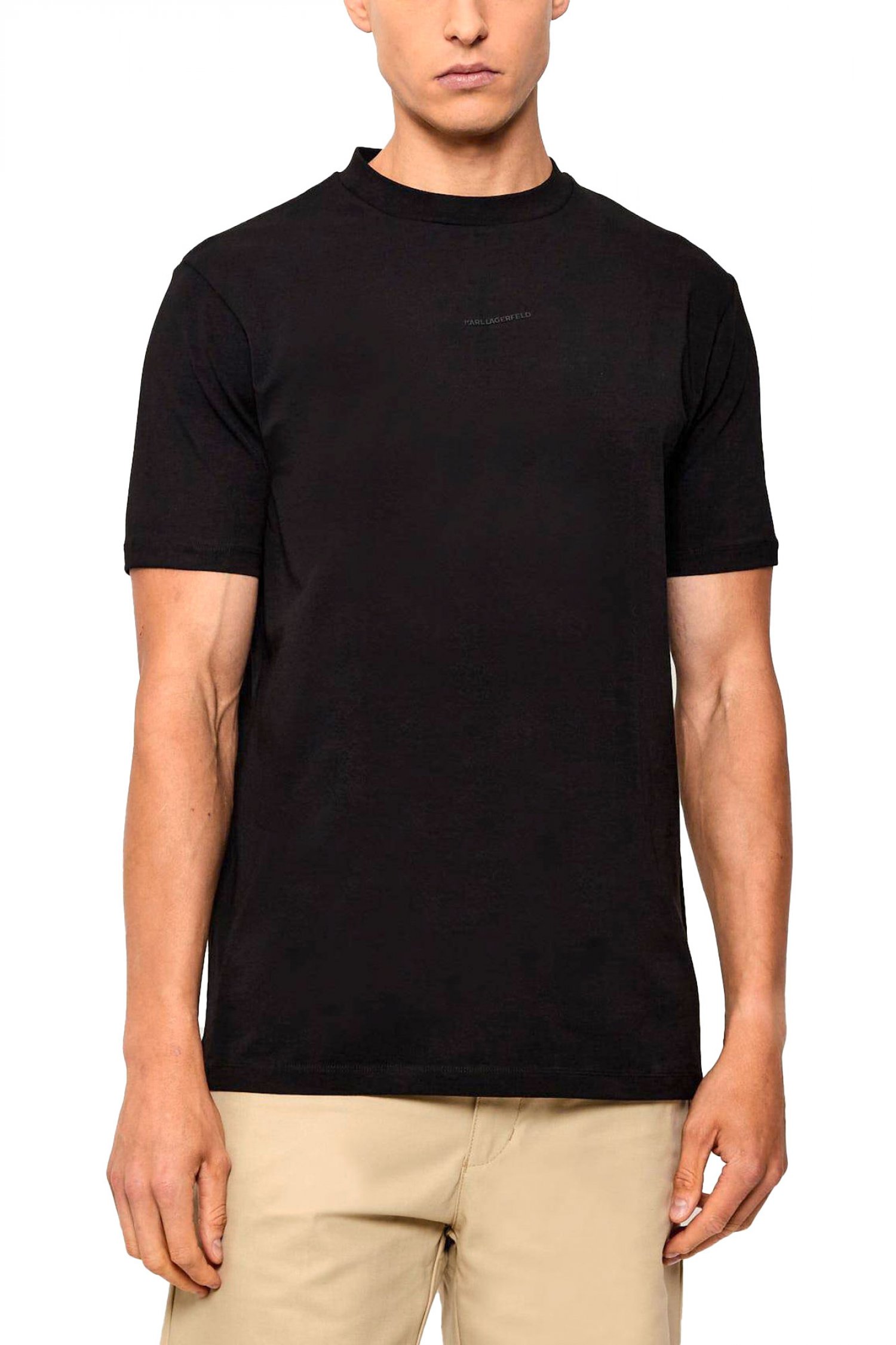 KARL LAGERFELD T-SHIRT CREW NECK SILVER LOGO ΜΑΥΡΟ