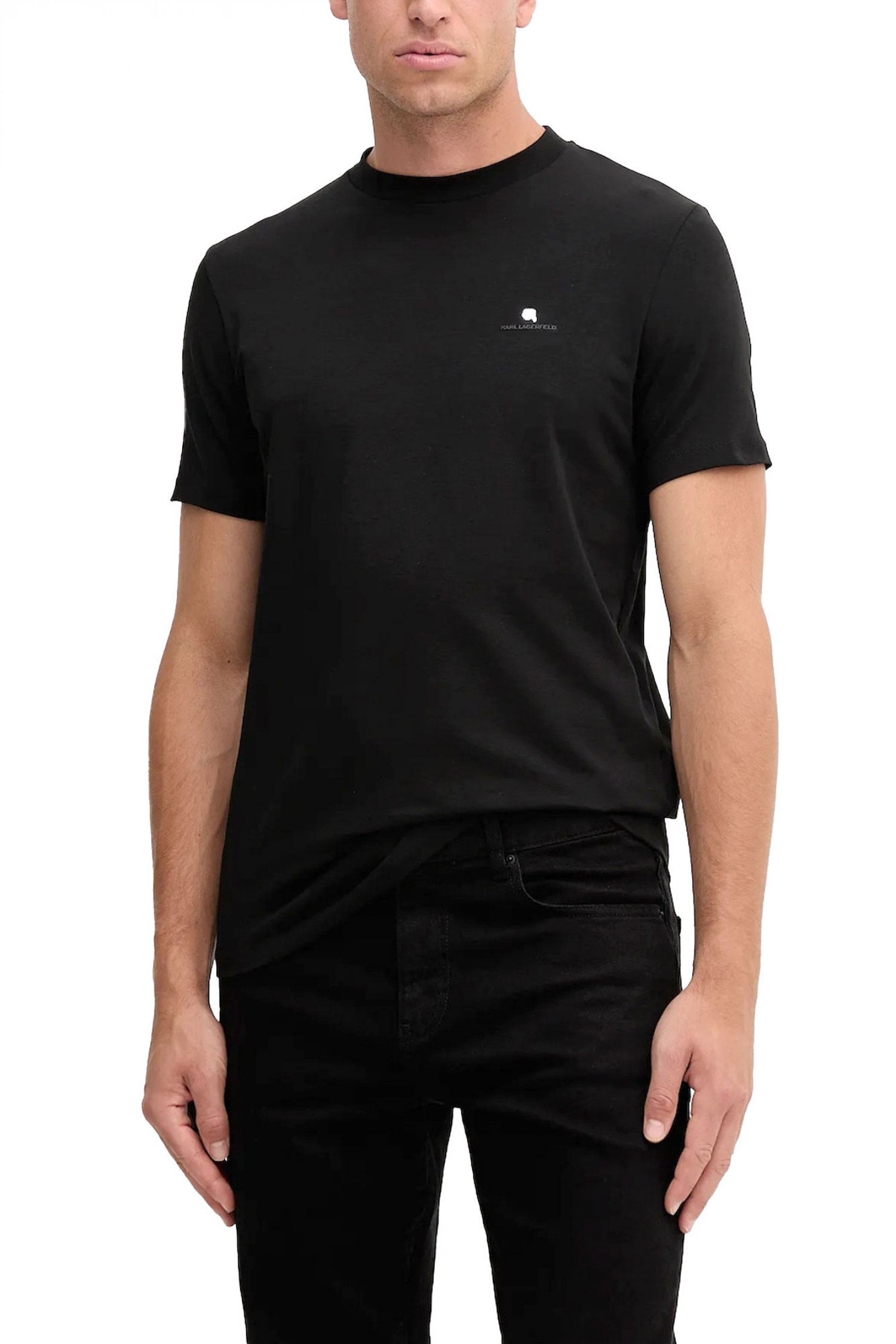 KARL LAGERFELD T-SHIRT CREW NECK SILVER LOGO ΜΑΥΡΟ