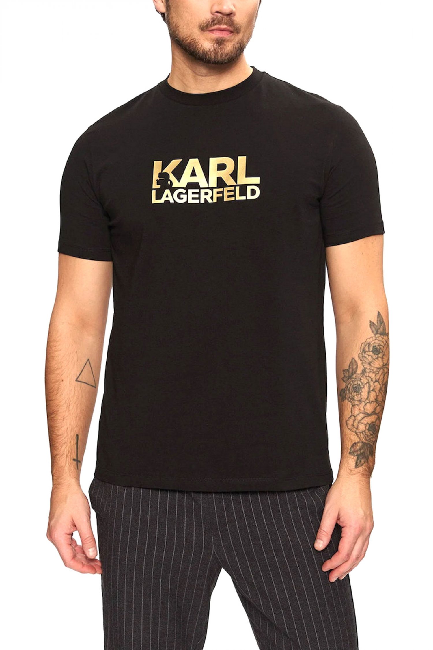 KARL LAGERFELD T-SHIRT CREW NECK GOLD LOGO ΜΑΥΡΟ