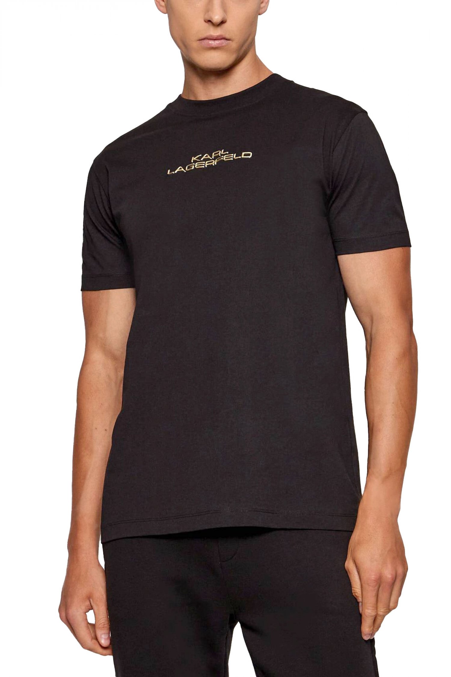 KARL LAGERFELD T-SHIRT CREW NECK GOLD LOGO ΜΑΥΡΟ