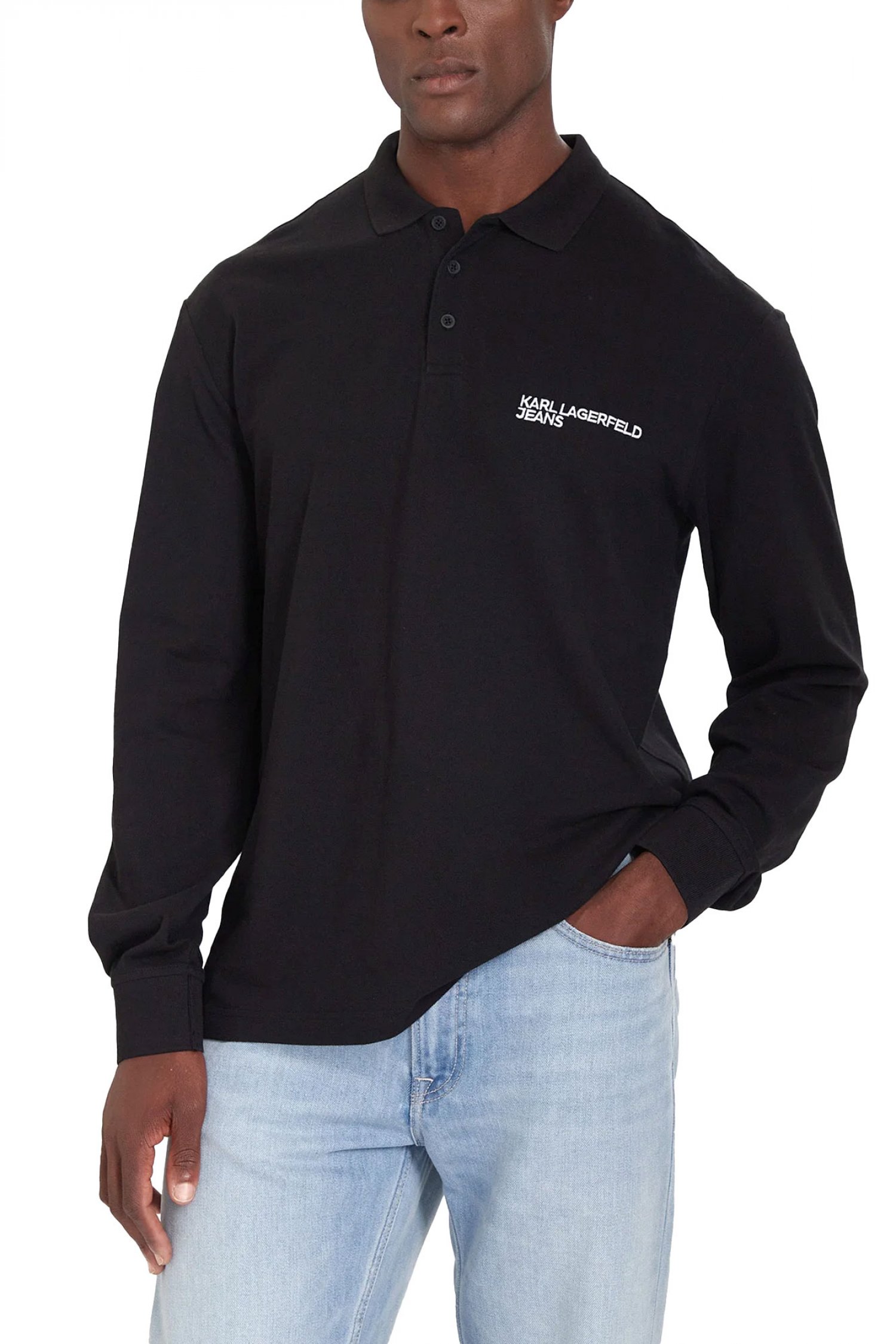 KARL LAGERFELD JEANS POLO PIQUE REGULAR FIT LS ΜΑΥΡΟ