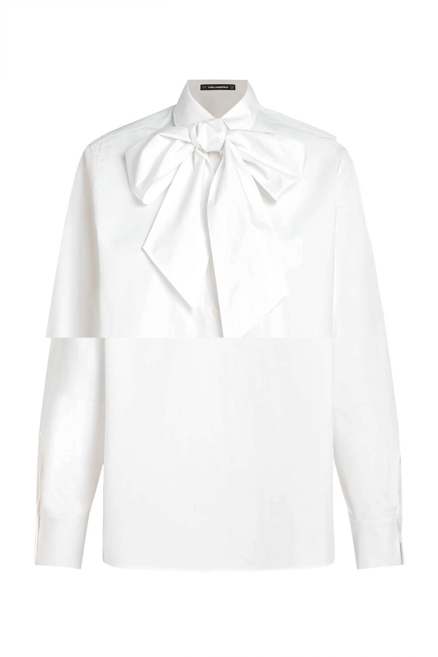 KARL LAGERFELD ΠΟΥΚΑΜΙΣΟ RETRO POPLIN BOW ΑΠΟΣΠΩΜΕΝΗ ΛΕΠΤΟΜΕΡΕΙΑ ΛΑΙΜΟΥ LOGO ΛΕΥΚΟ
