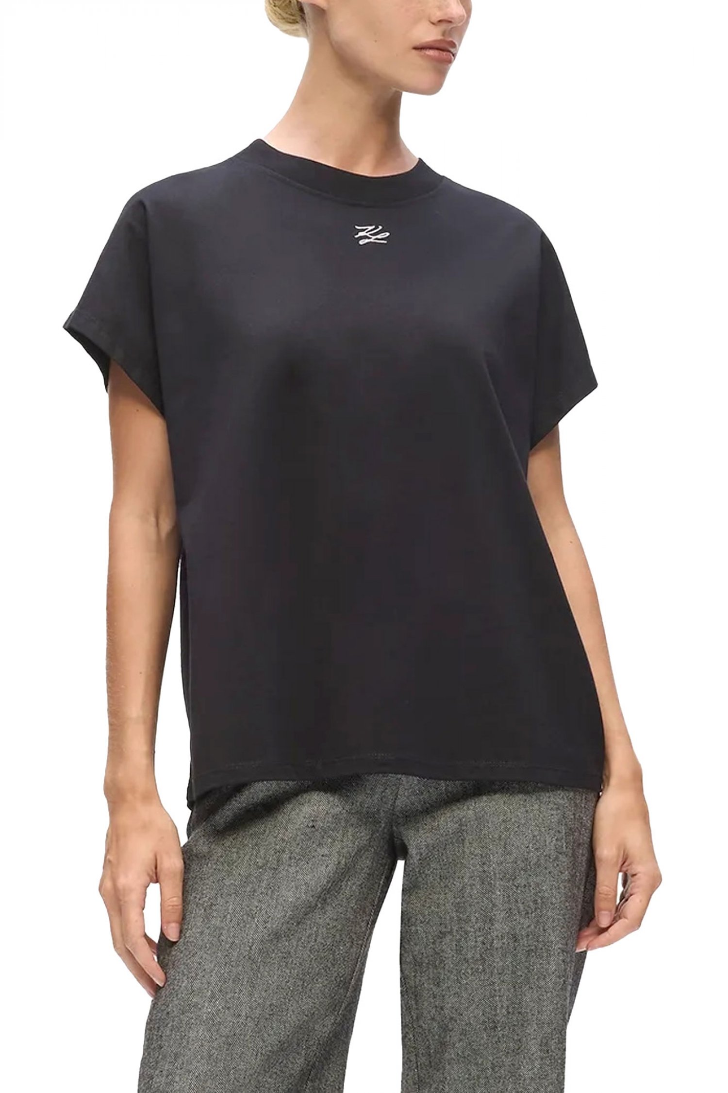 KARL LAGERFELD T-SHIRT AUTOGRAPH RELAXED FIT LOGO ΜΑΥΡΟ