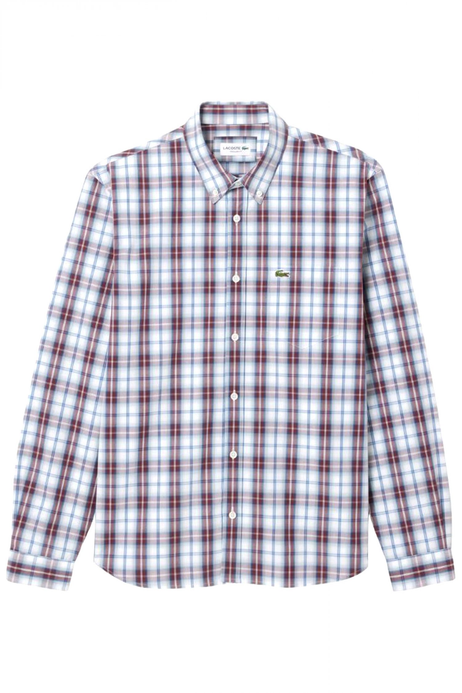 LACOSTE ΠΟΥΚΑΜΙΣΟ ΚΑΡΩ BUTTON DOWN REGULAR FIT ΛΕΥΚΟ-ΜΠΟΡΝΤΩ-ΜΠΛΕ