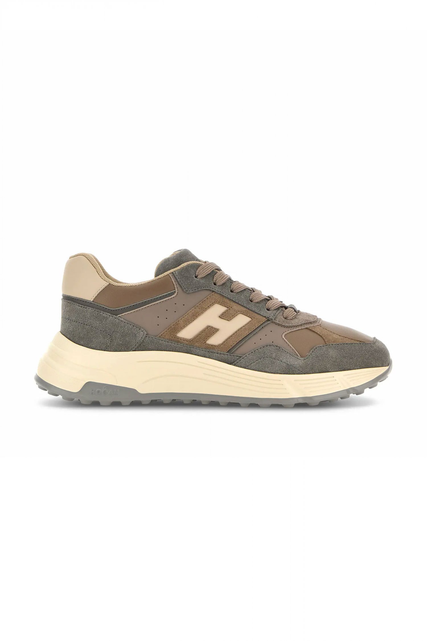 HOGAN ΠΑΠΟΥΤΣΙΑ SNEAKERS HYPERLIGHT ALLACCIATO H ΔΕΡΜΑ ΧΑΚΙ-ΓΚΡΙ