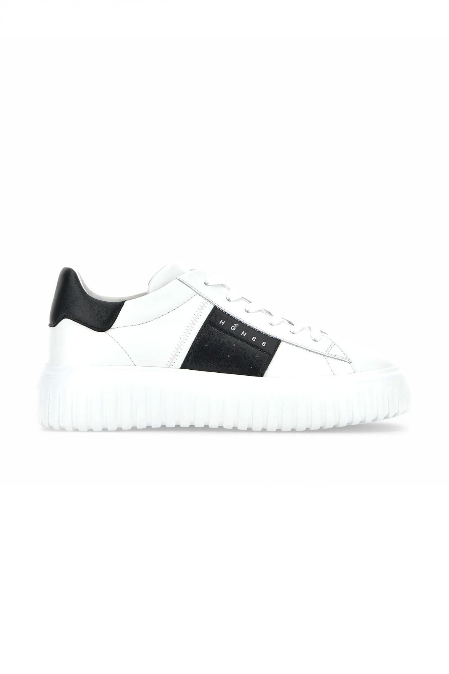 HOGAN ΠΑΠΟΥΤΣΙΑ SNEAKERS H-STRIPES ALLACCIATO BANDA ΔΕΡΜΑ ΛΕΥΚΟ-ΜΑΥΡΟ