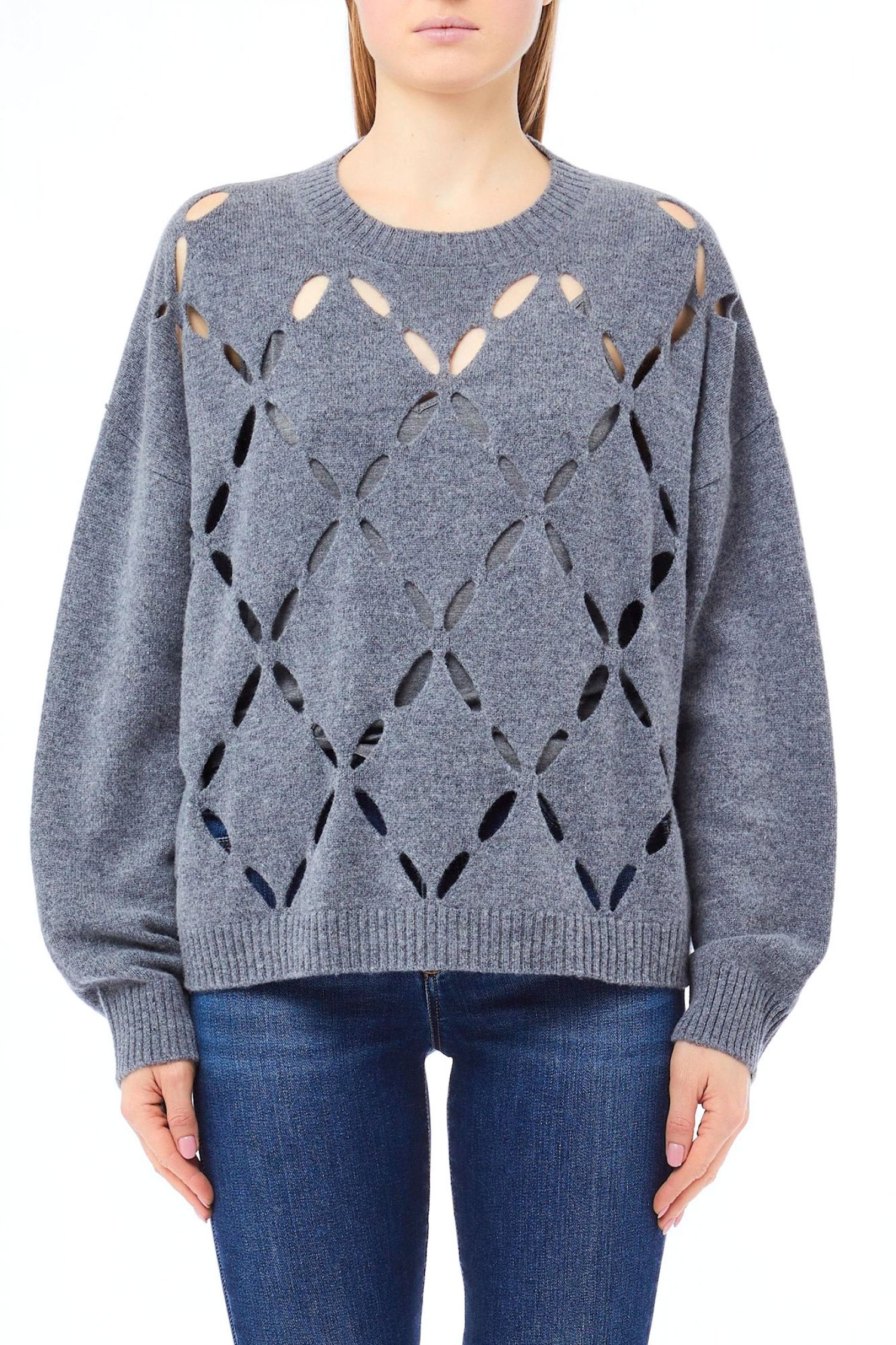 LIU-JO BETTER ΠΛΕΚΤΟ CREW NECK ΔΙΑΤΡΙΤΟ ΕΣΩΤΕΡΙΚΟ TOP ΓΚΡΙ