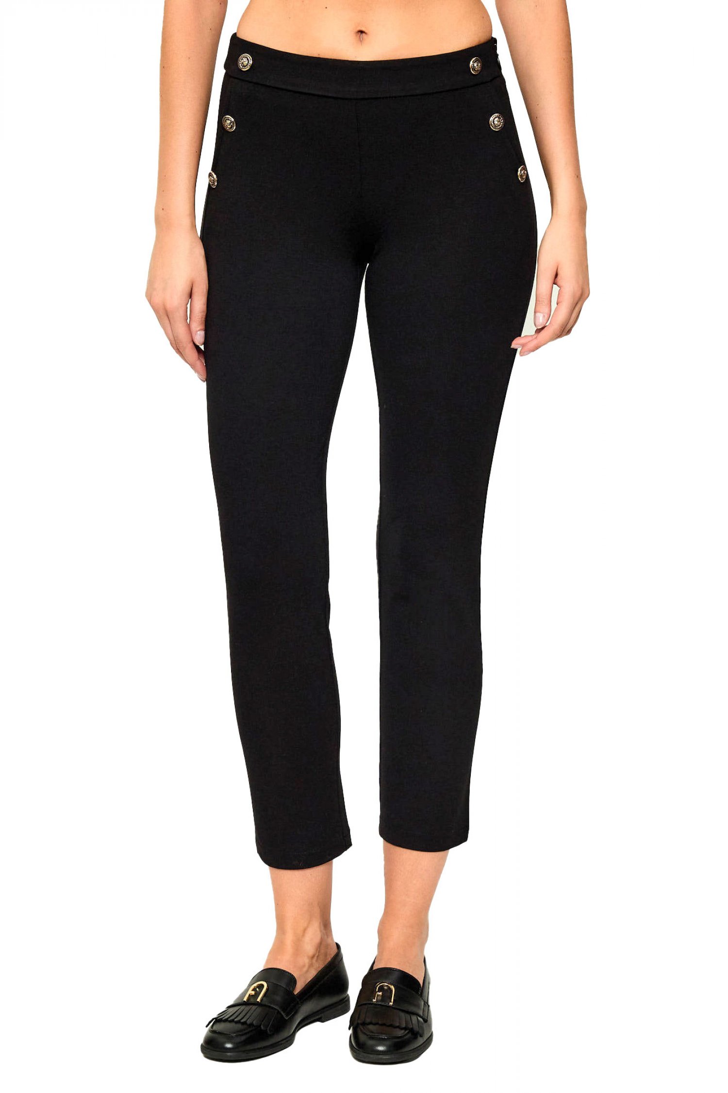 LIU-JO ΠΑΝΤΕΛΟΝΙ SKINNY ΦΕΡΜΟΥΑΡ ΠΛΑΙ ΛΕΠΤΟΜΕΡΕΙΕΣ ΚΟΥΜΠΙΑ ΜΑΥΡΟ