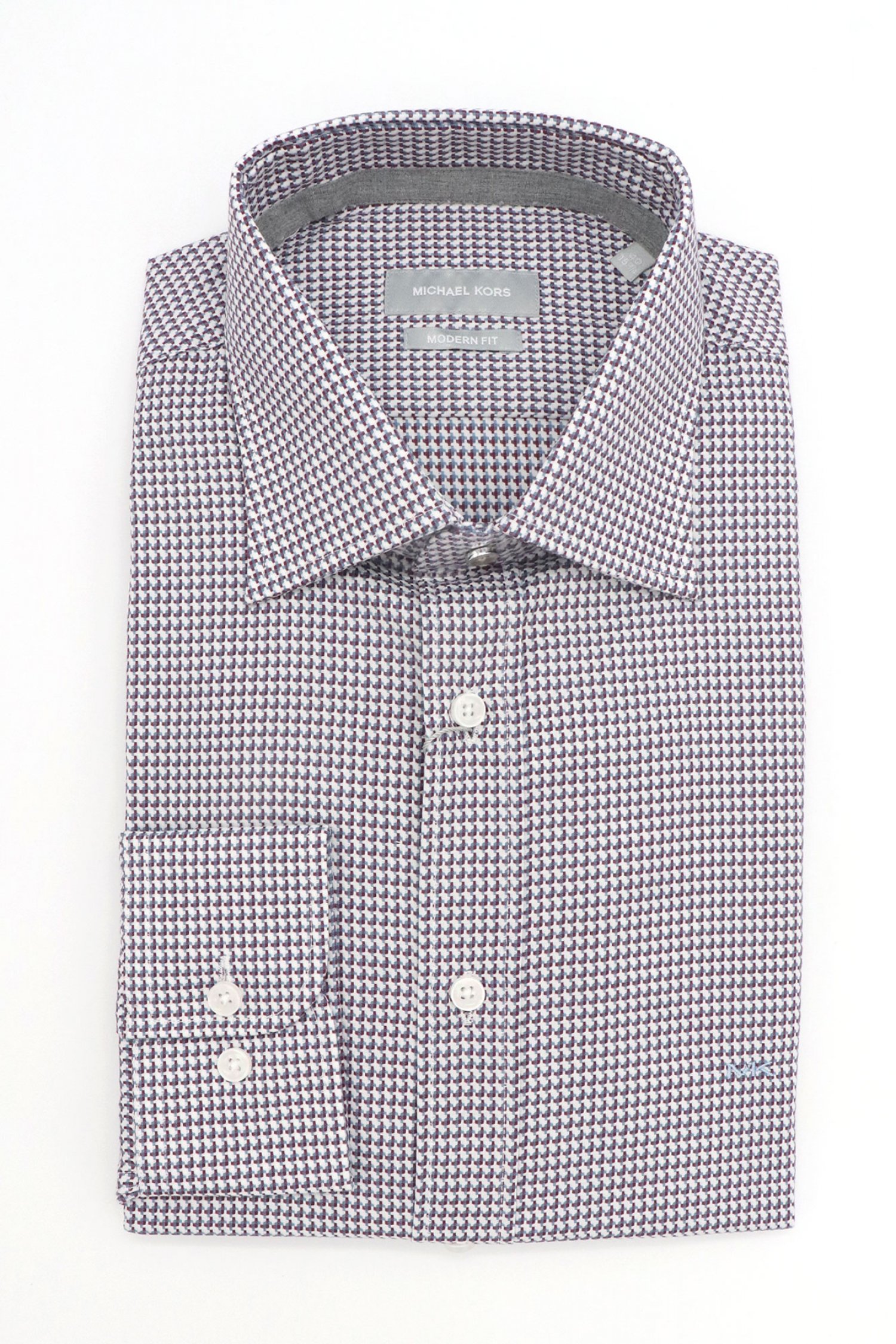 MICHAEL KORS ΠΟΥΚΑΜΙΣΟ ΜΙΚΡΟΣΧΕΔΙΟ MODERN FIT EASY CARE STRETCH ΜΠΟΡΝΤΩ-ΛΕΥΚΟ