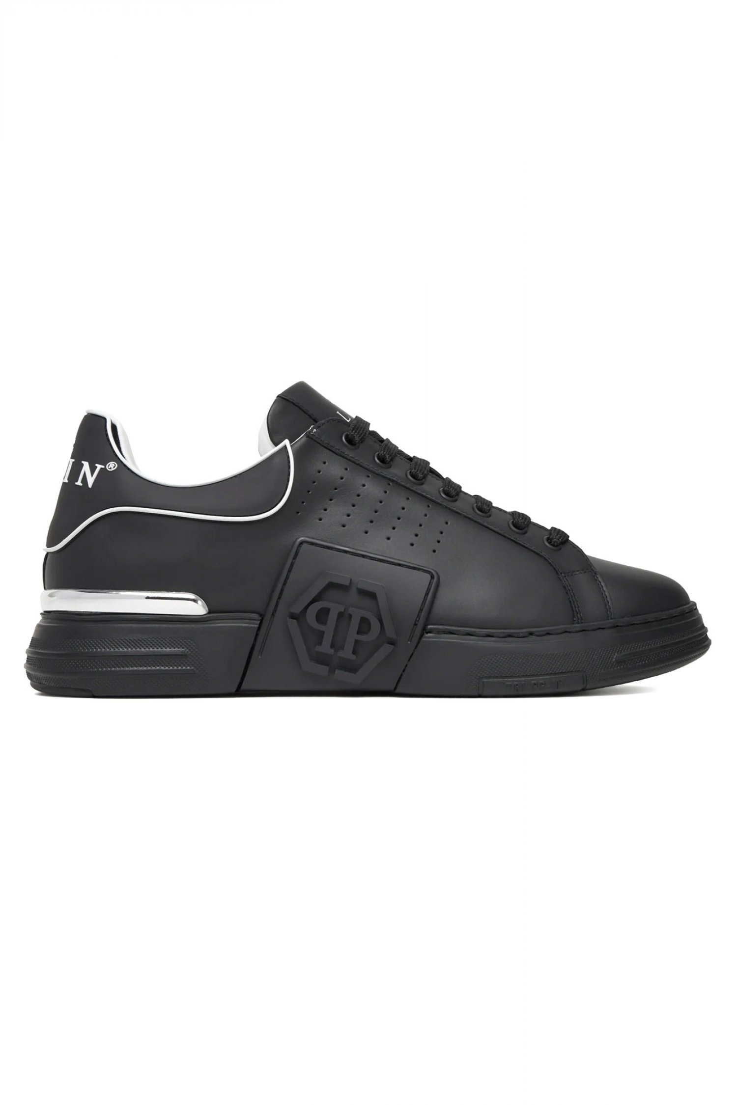 PHILIPP PLEIN ΠΑΠΟΥΤΣΙΑ SNEAKERS LOW TOP HEXAGON LOGO ΜΑΥΡΟ