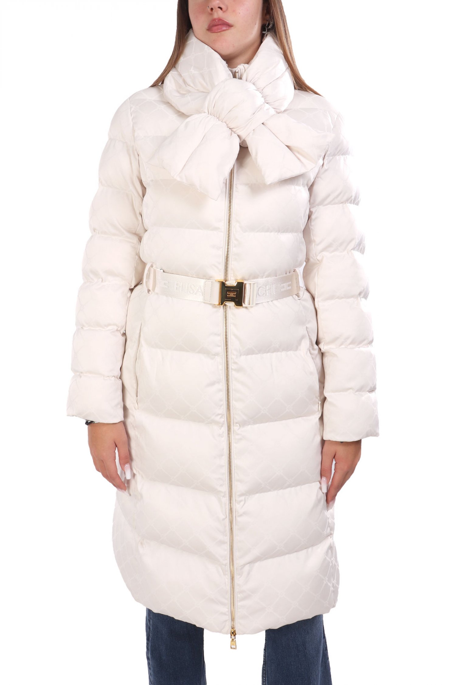 ELISABETTA FRANCHI ΜΠΟΥΦΑΝ ΦΟΥΣΚΩΤΟ ΜΑΚΡΥ ΑΠΟΣΠΩΜΕΝΗ ΛΕΠΤΟΜΕΡΕΙΑ ΛΑΙΜΟΥ ΑΠΟΣΠΩΜΕΝΗ ΖΩΝΗ ALL OVER LOGO ΤΣΕΠΕΣ ΕΚΡΟΥ