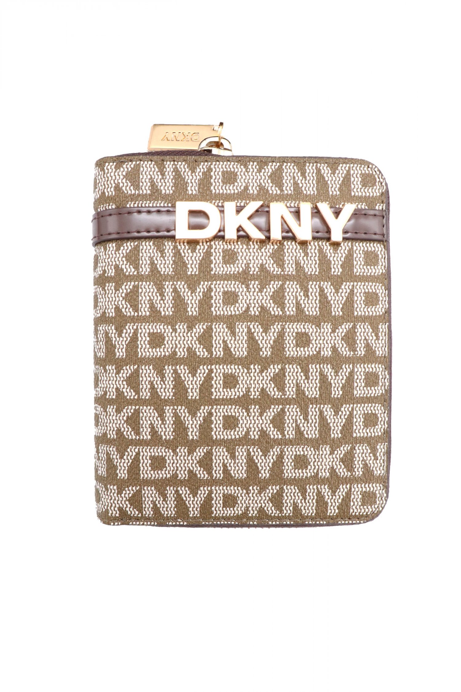 DKNY ΠΟΡΤΟΦΟΛΙ AVRIL ALL OVER LOGO ΜΠΕΖ-ΚΑΦΕ