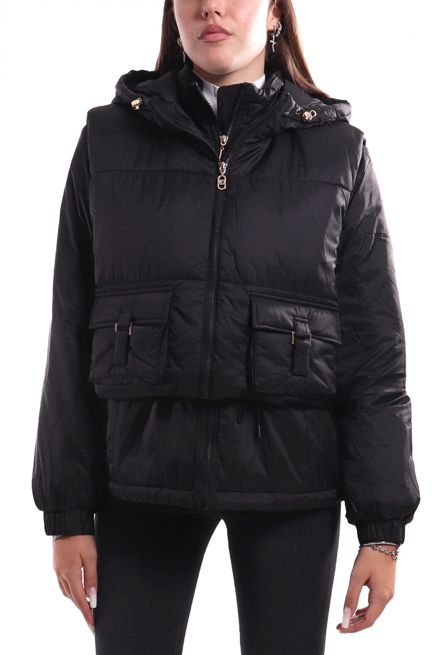 LIU-JO BETTER ΜΠΟΥΦΑΝ ΦΟΥΣΚΩΤΟ ΑΠΟΣΠΩΜΕΝΟ ΓΙΛΕΚΟ ΜΕ ΚΟΥΚΟΥΛΑ ΜΑΥΡΟ