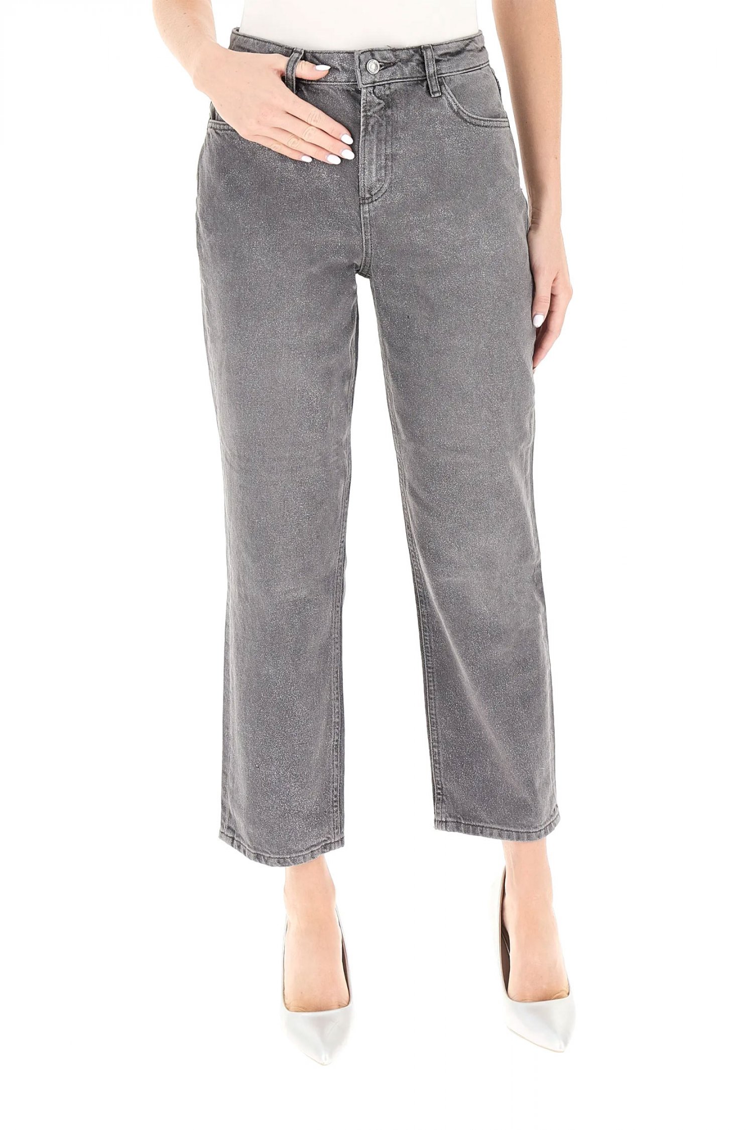 LIU-JO ΠΑΝΤΕΛΟΝΙ JEANS STRAIGHT FIT LOGO ΠΙΣΩ ΤΣΕΠΗ ΓΚΡΙ