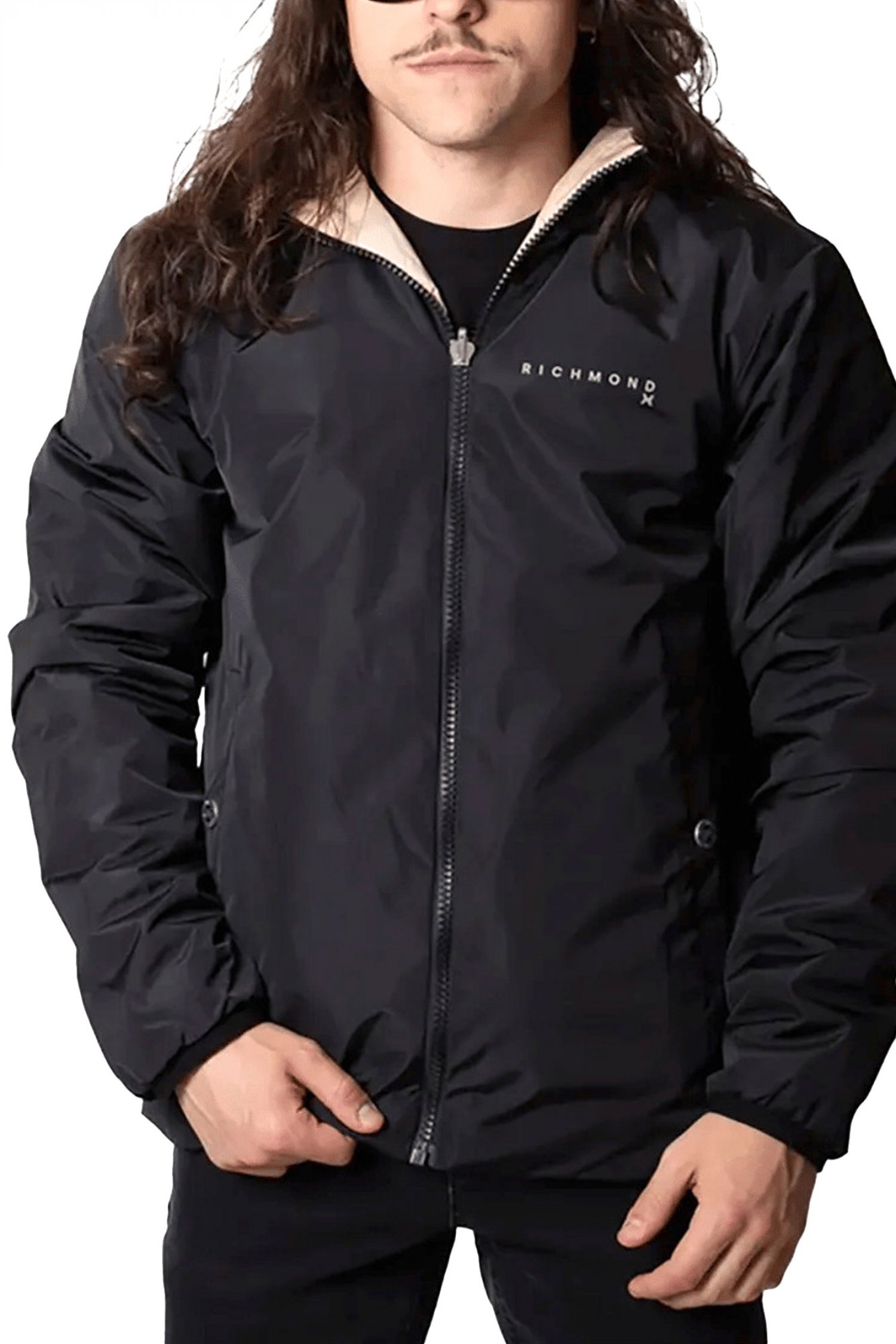 RICHMOND X ΜΠΟΥΦΑΝ JACKET SAMARI REVERSIBLE LOGO ΜΑΥΡΟ-ΜΠΕΖ