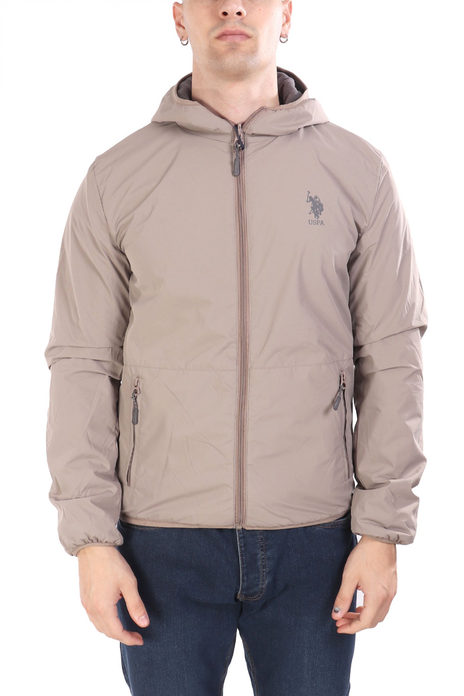 U.S.POLO ASSN ΜΠΟΥΦΑΝ JACKET HOODIE FLEECE REVERSIBLE LOGO DERY ΜΠΕΖ