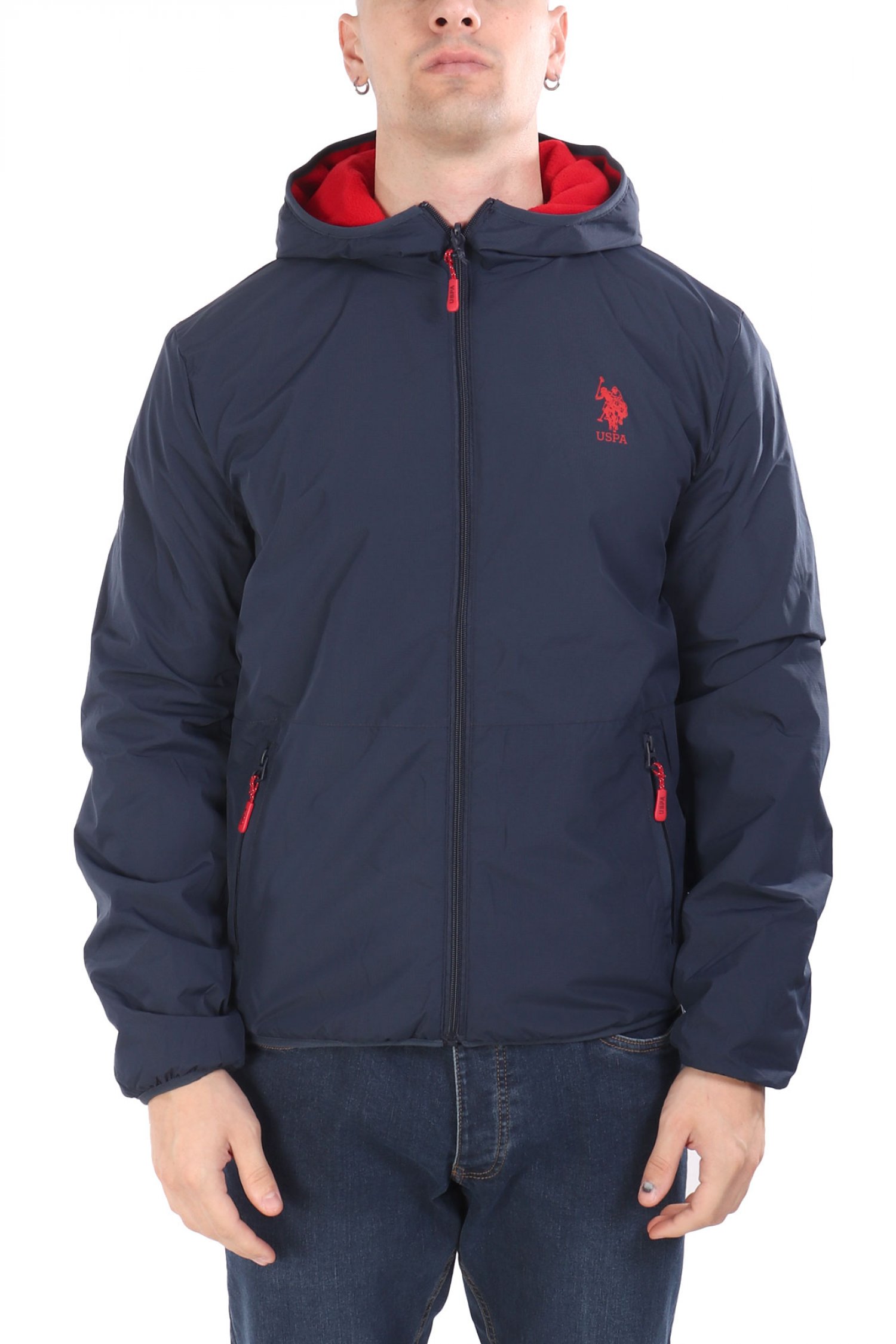 U.S.POLO ASSN ΜΠΟΥΦΑΝ JACKET HOODIE FLEECE REVERSIBLE LOGO DERY ΜΠΛΕ