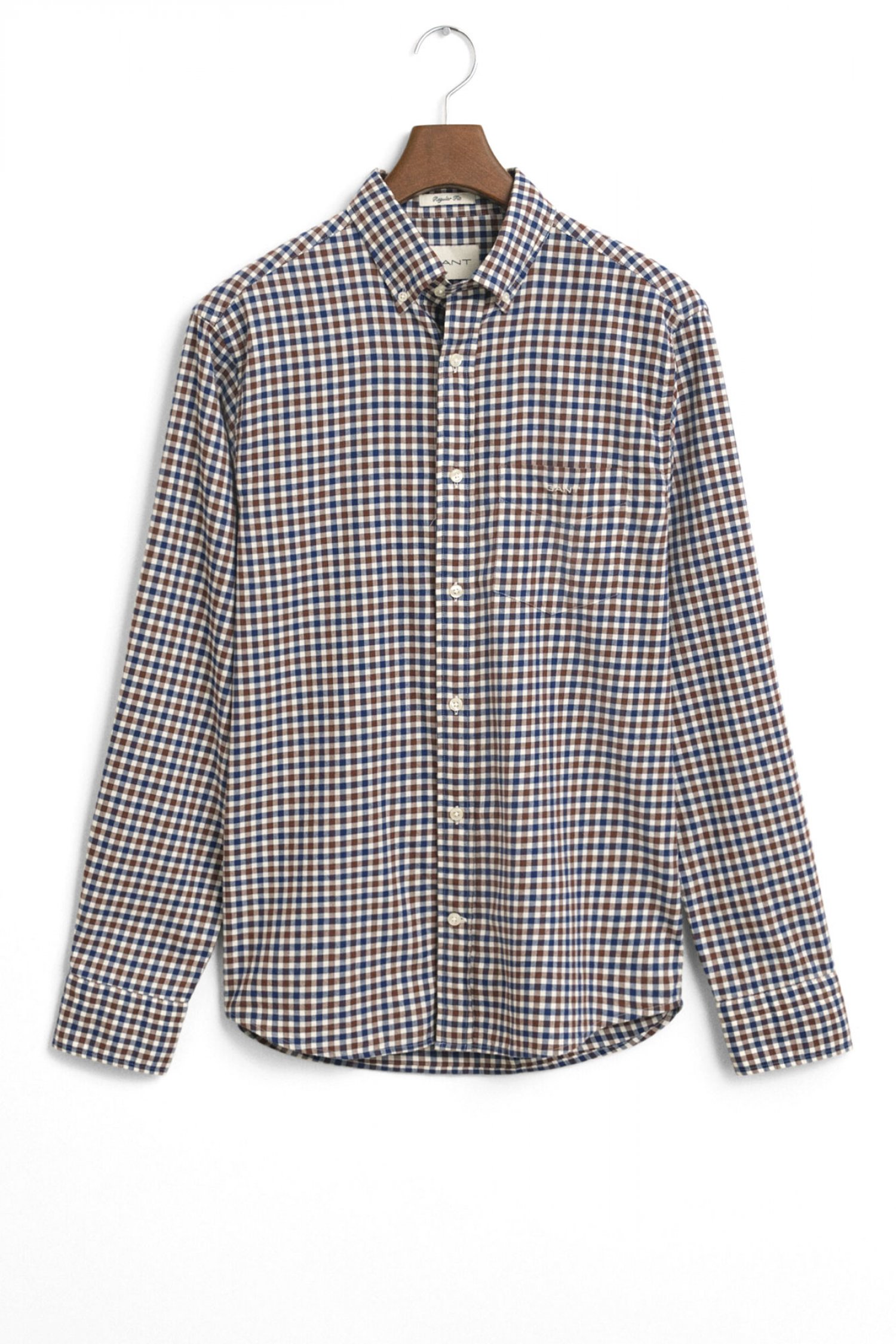GANT ΠΟΥΚΑΜΙΣΟ ΚΑΡΩ REG TWILL GINGHAM SHIRT ΚΑΦΕ-ΜΠΛΕ-ΕΚΡΟΥ