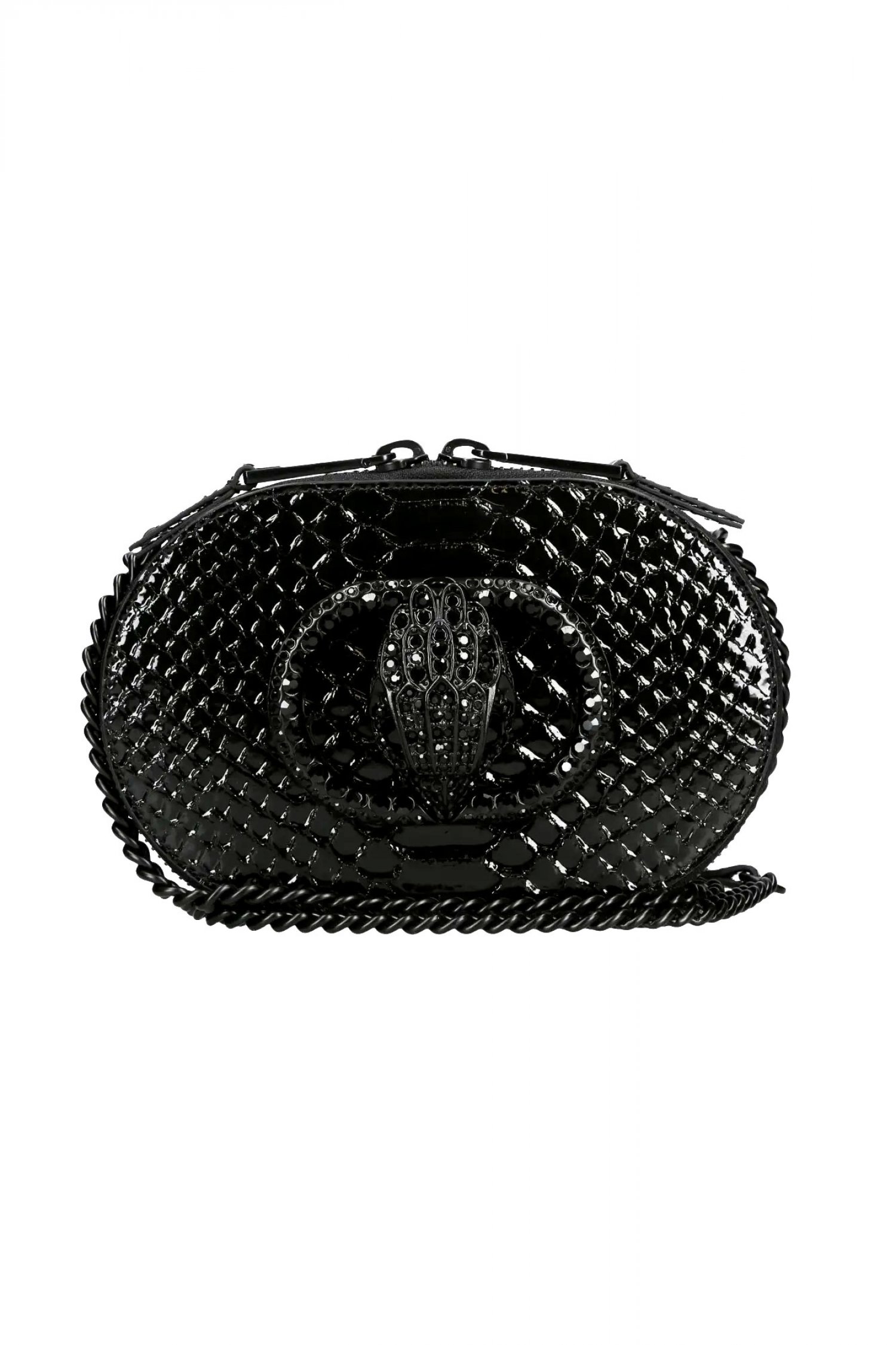 KURT GEIGER ΤΣΑΝΤΑKI CROSSBODY/ΩΜΟΥ SM CHELSEA CAMERA BAG DR ΛΟΥΣΤΡΙΝΙ SNAKE PRINT AΛΥΣΙΔΑ LOGO ΜΑΥΡΟ