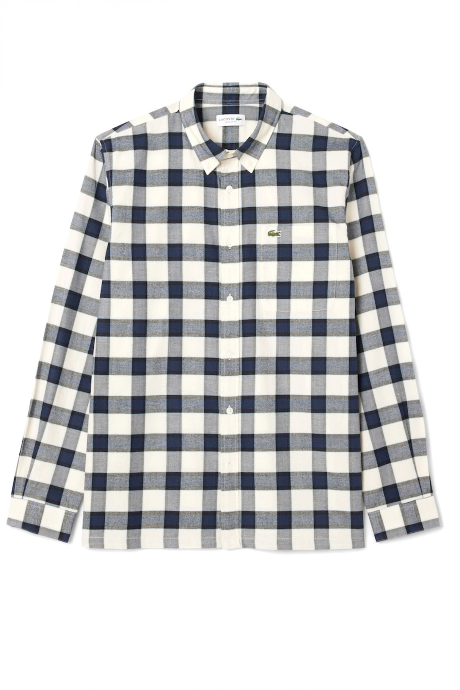 LACOSTE ΠΟΥΚΑΜΙΣΟ BUTTON DOWN ΚΑΡΩ REGULAR FIT LOGO ΛΕΥΚΟ-ΜΠΛΕ