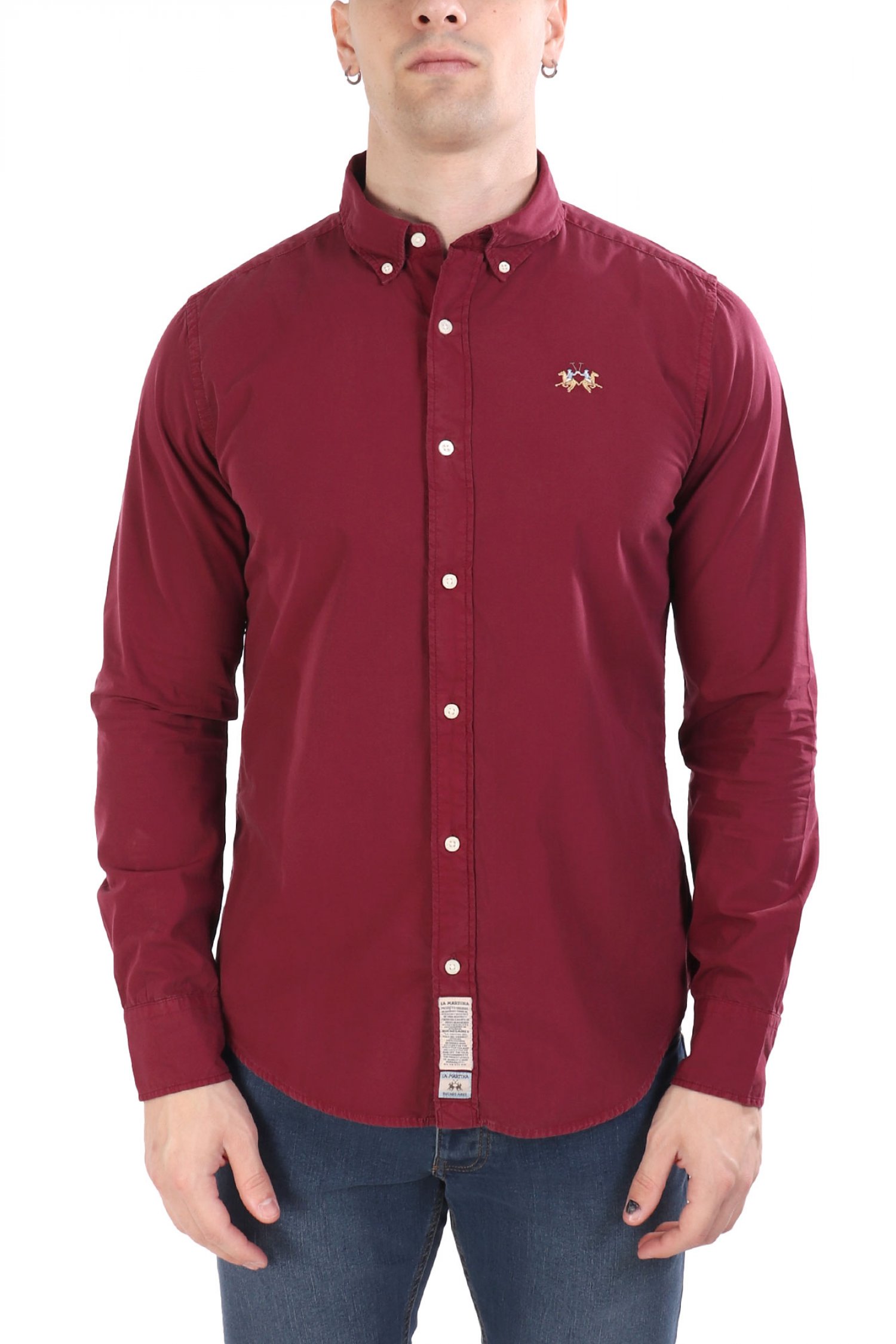 LA MARTINA ΠΟΥΚΑΜΙΣΟ BUTTON DOWN SLIM FIT LOGO ΜΠΟΡΝΤΩ