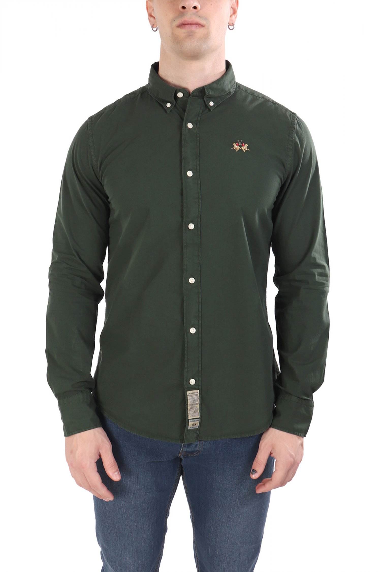 LA MARTINA ΠΟΥΚΑΜΙΣΟ BUTTON DOWN SLIM FIT LOGO ΠΡΑΣΙΝΟ