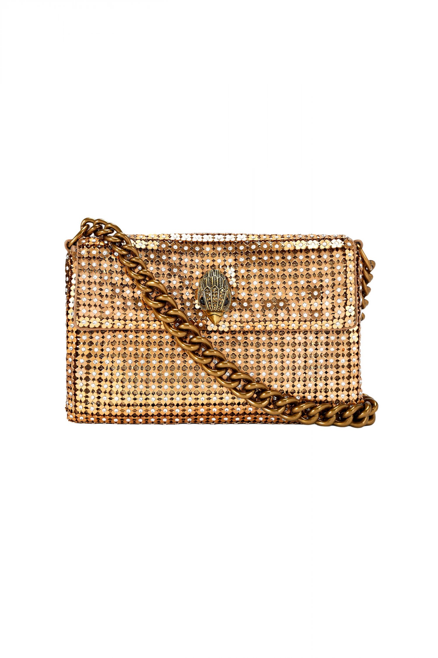 KURT GEIGER ΤΣΑΝΤΑKI ΩΜΟΥ SM PARTY FLOWER SHOULDER ΣΤΡΑΣ ΑΛΥΣΙΔΑ LOGO ΧΡΥΣΟ