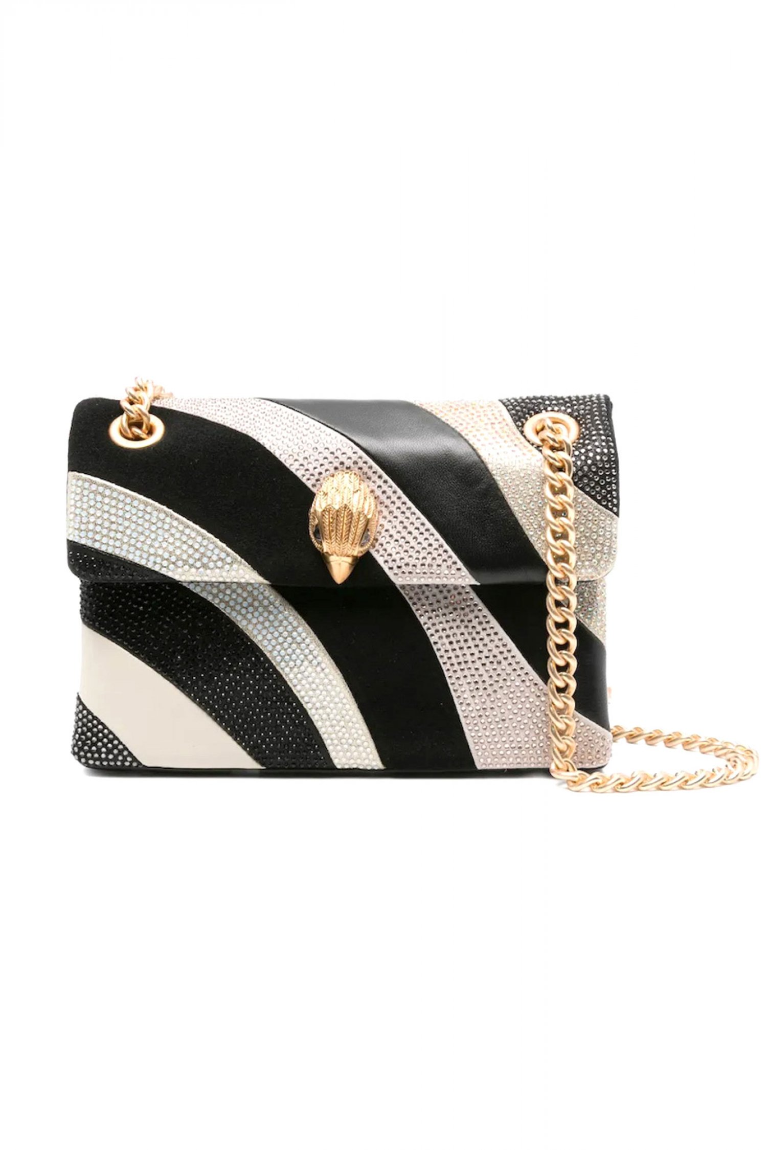 KURT GEIGER ΤΣΑΝΤΑΚΙ ΩΜΟΥ/CROSSBODY ΜΙΝΙ KENSINGTON BAG ΣΤΡΑΣ ΑΛΥΣΙΔΑ LOGO ΜΑΥΡΟ/ΜΠΕΖ/ΧΡΥΣΟ