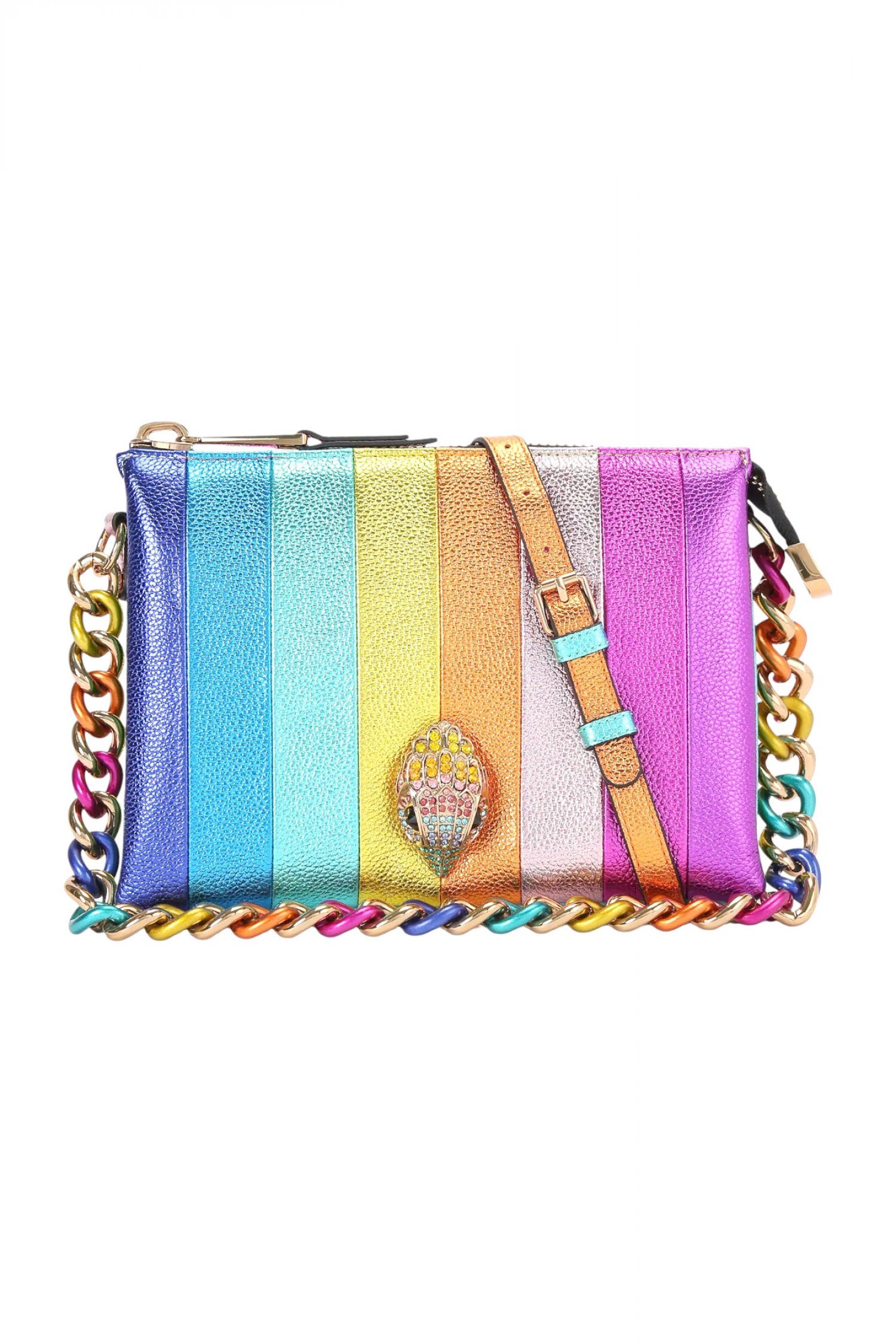 KURT GEIGER TΣΑΝΤΑ CROSSBODY/ΩΜΟΥ KENSINGTON 3 POUCH Q ΑΛΥΣΙΔΑ ΜΕΤΑΛΛΙΚΑ ΧΡΩΜΑΤΑ LOGO ΠΟΛΥΧΡΩΜΟ