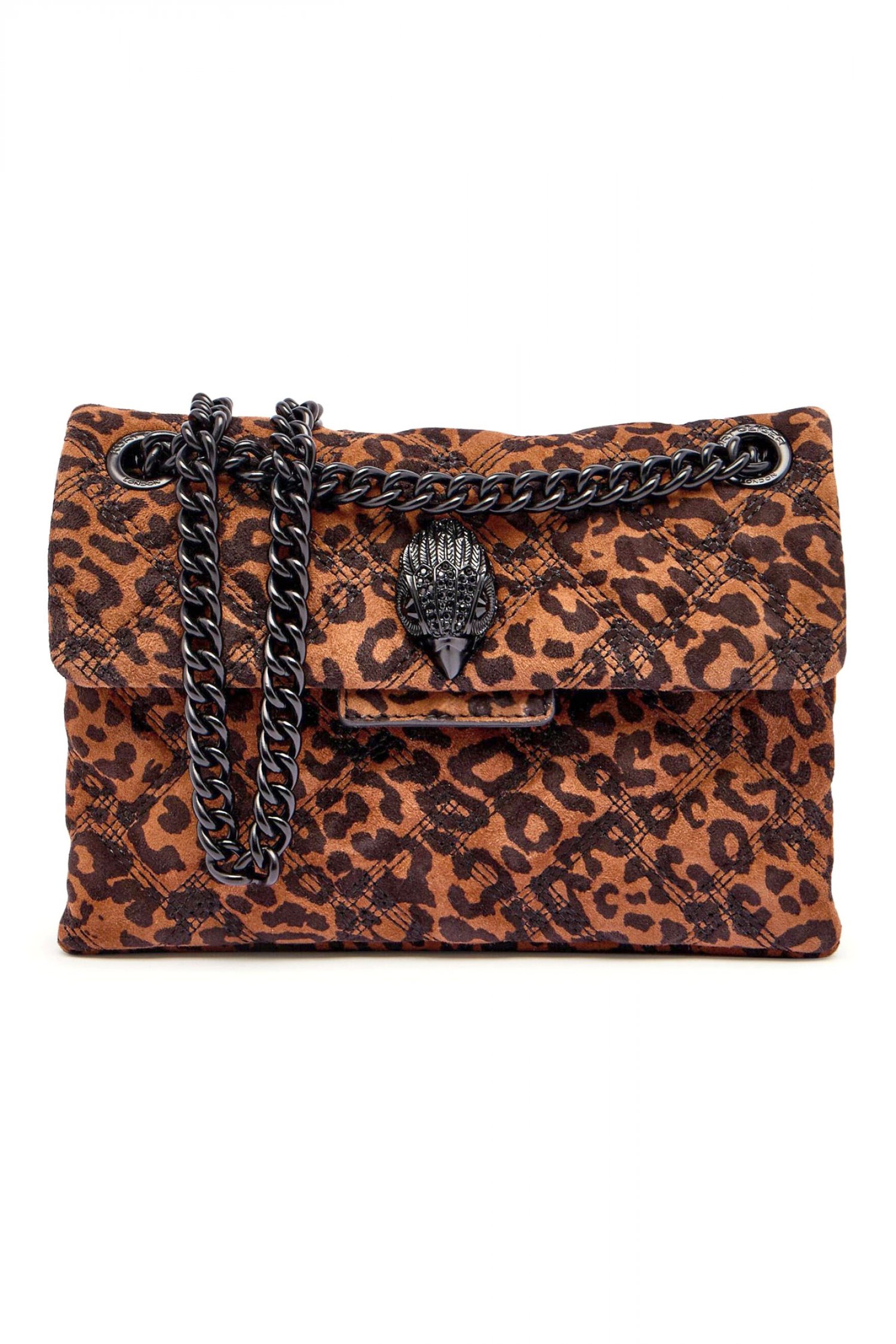 KURT GEIGER ΤΣΑΝΤΑKI CROSSBODY/ΩΜΟΥ LEATHER MINI KENSINGTON ΛΕΟΠΑΡ ΣΟΥΕΤ ΑΛΥΣΙΔΑ LOGO ΜΑΥΡΟ/ΚΑΦΕ