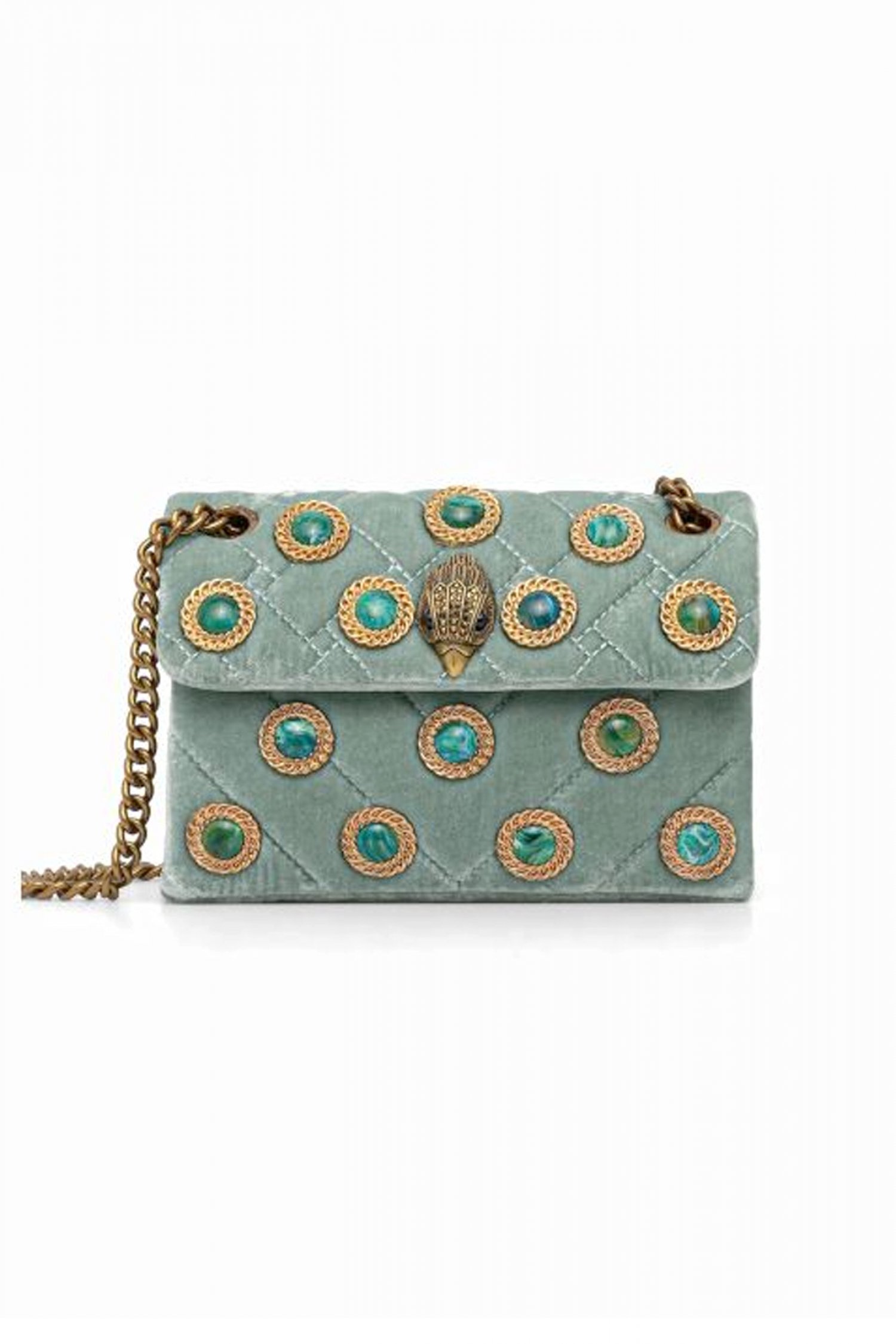 KURT GEIGER ΤΣΑΝΤΑ CROSSBODY/ΩΜΟΥ VELVET MINI KENSINGTON AΛΥΣΙΔΑ LOGO ΑΠΑΛΟ ΠΑΡΑΣΙΝΟ