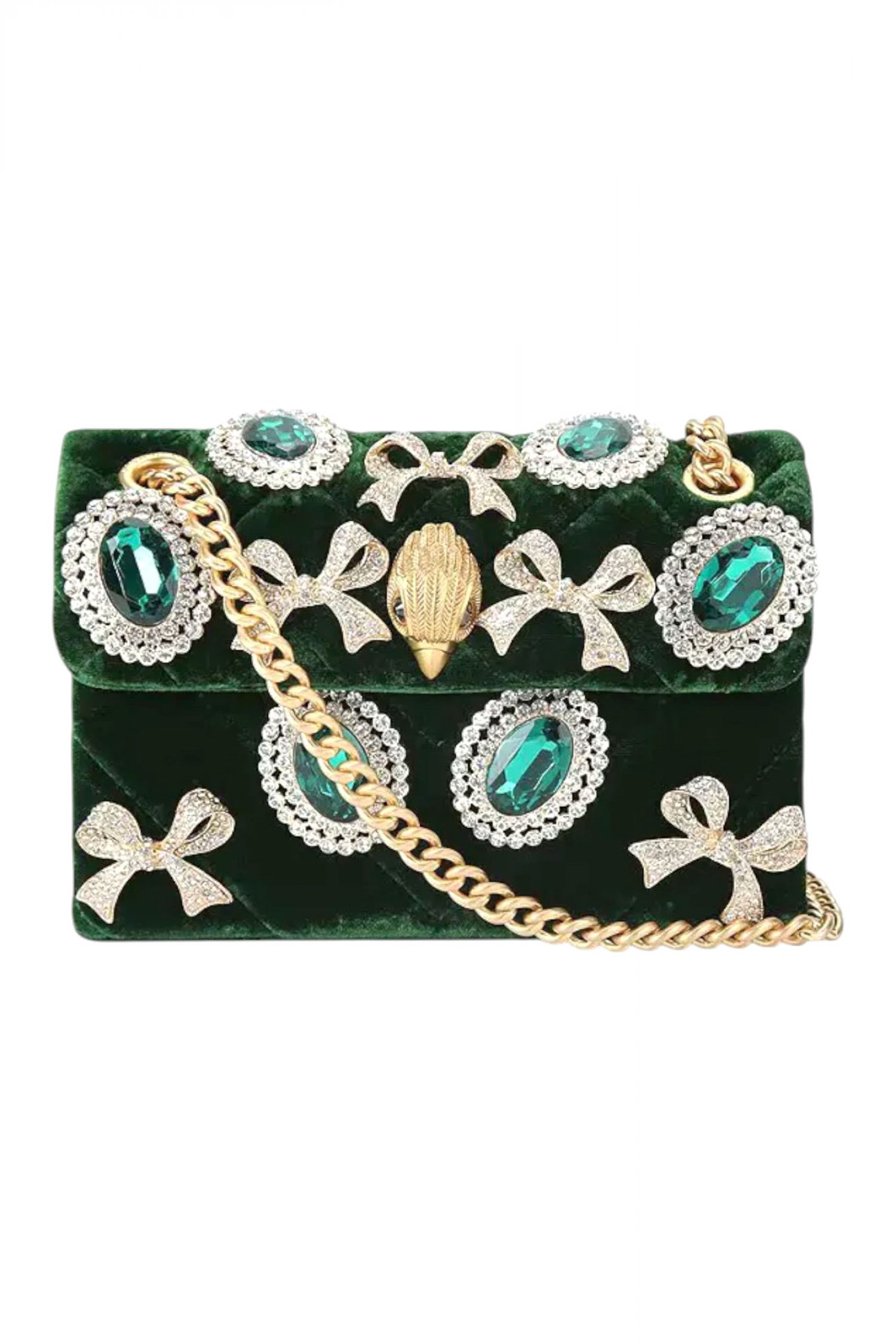 KURT GEIGER ΤΣΑΝΤΑ CROSSBODY/ΩΜΟΥ VELVET MINI KENSINGTON ΣΤΡΑΣ ΠΕΤΡΕΣ AΛΥΣΙΔΑ LOGO ΚΥΠΑΡΙΣΣΙ