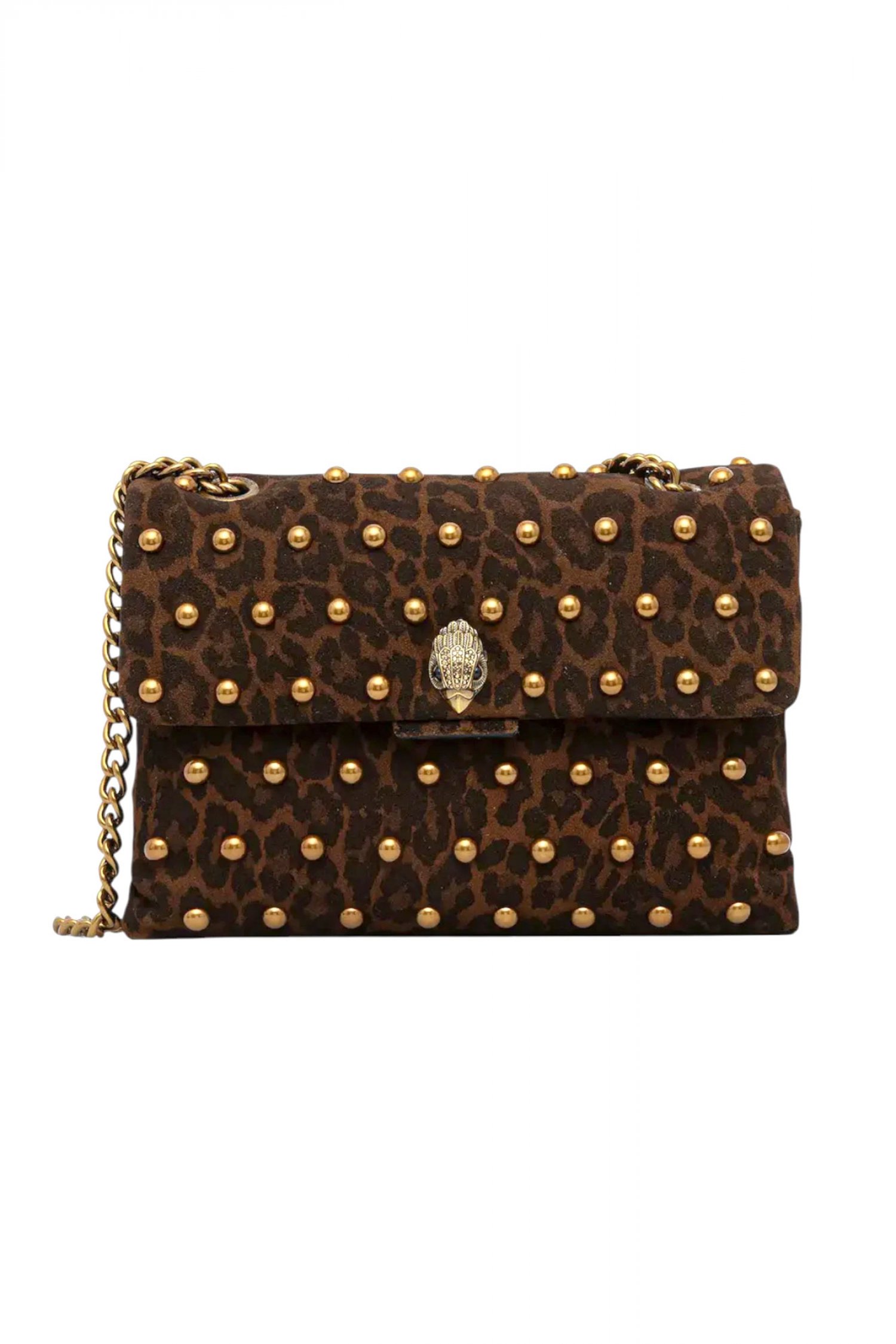 KURT GEIGER ΤΣΑΝΤΑ CROSSBODY/ΩΜΟΥ LG KENSINGTON STUDS ΤΡΟΥΞ ΣΟΥΕΤ ΛΕΟΠΑΡ ΑΛΥΣΙΔΑ LOGO ΣΚΟΥΡΟ ΚΑΦΕ