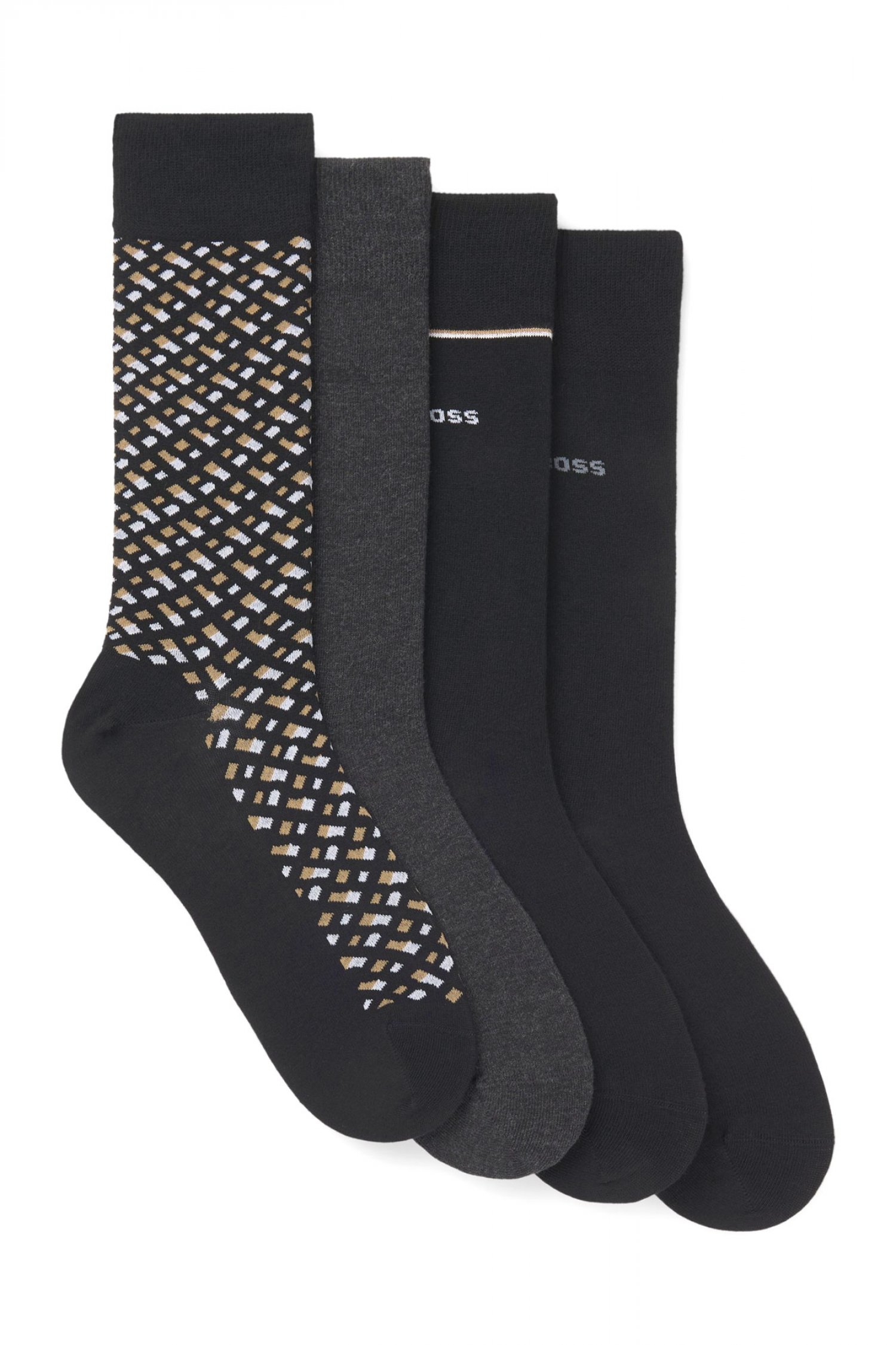 BOSS ΚΑΛΤΣΕΣ 4P RS GIFT MONOGRAM ΜΑΥΡΟ-ΑΝΘΡΑΚΙ