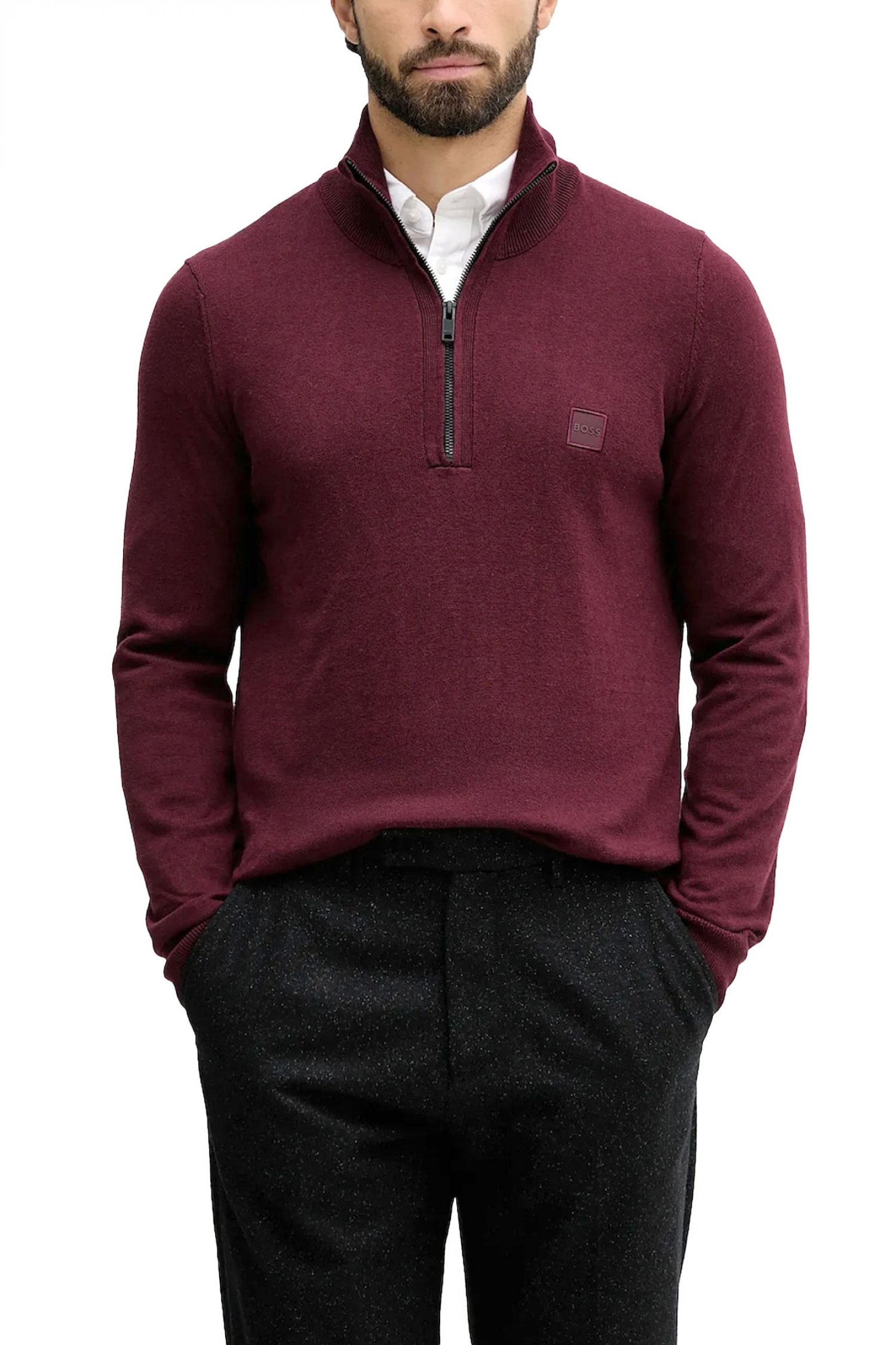 BOSS CASUAL ΠΛΕΚΤΟ HALFZIP KANOBIX S ΜΠΟΡΝΤΩ