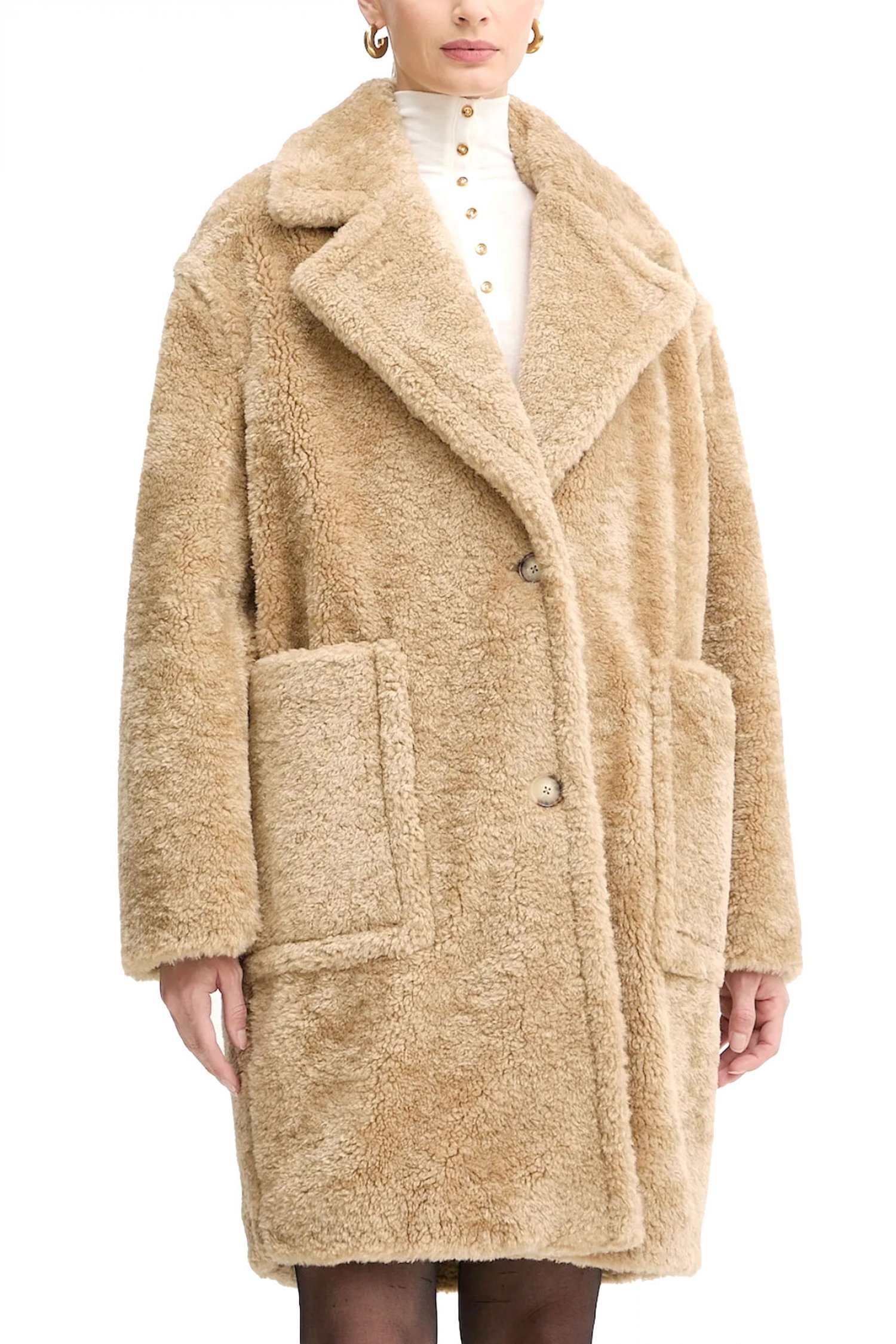BOSS CASUAL ΓΟΥΝΑ C_CATEDY FAUX FUR ΤΣΕΠΕΣ ΜΠΕΖ